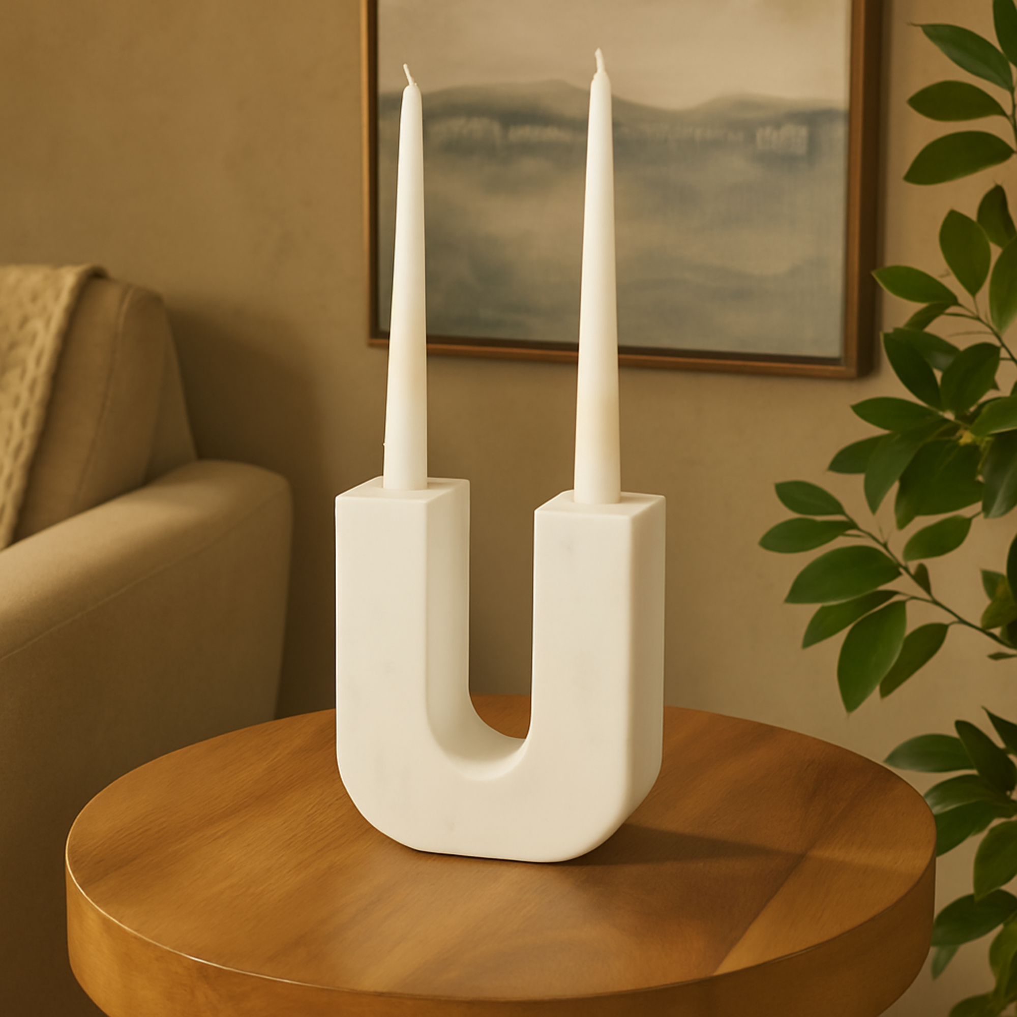 Abstract Marble U-Shaped Decorative Candle Holder 6" x 2" x 8"