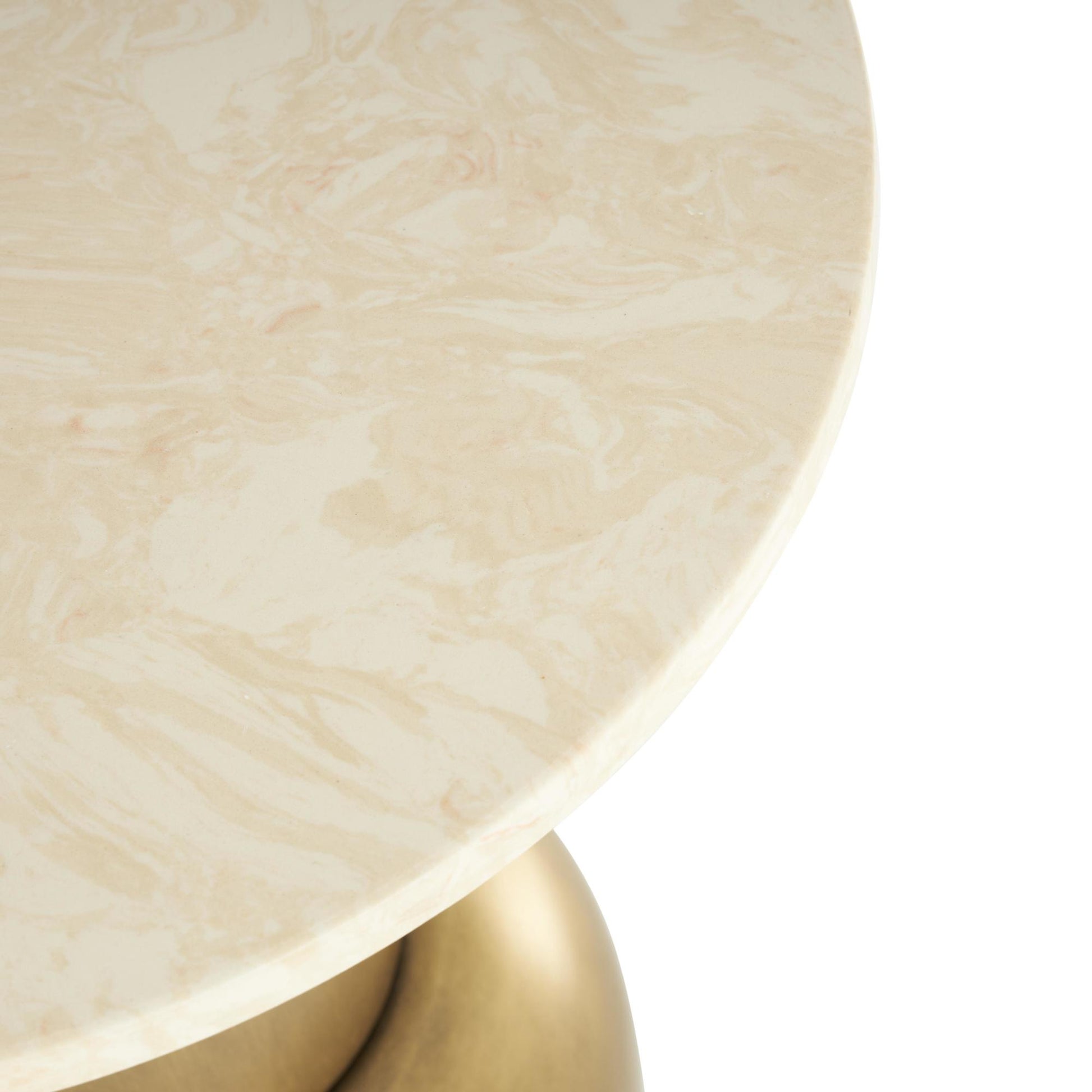 Gold Metal Pedestal Side End Accent Table with Cream Marble Tabletop