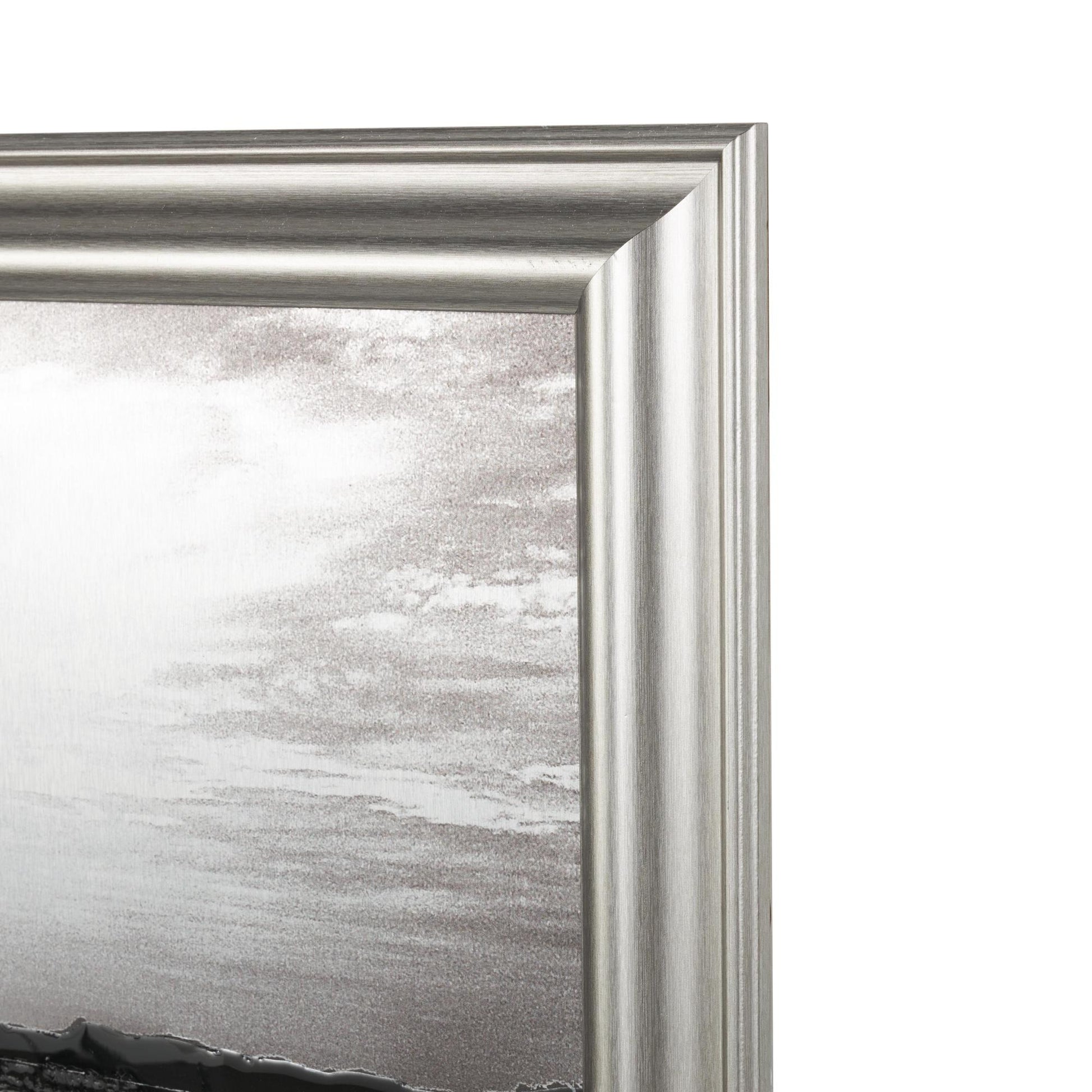 Landscape Silver Canvas Textured Ocean Living Room Framed Wall Art with Black and White Accents