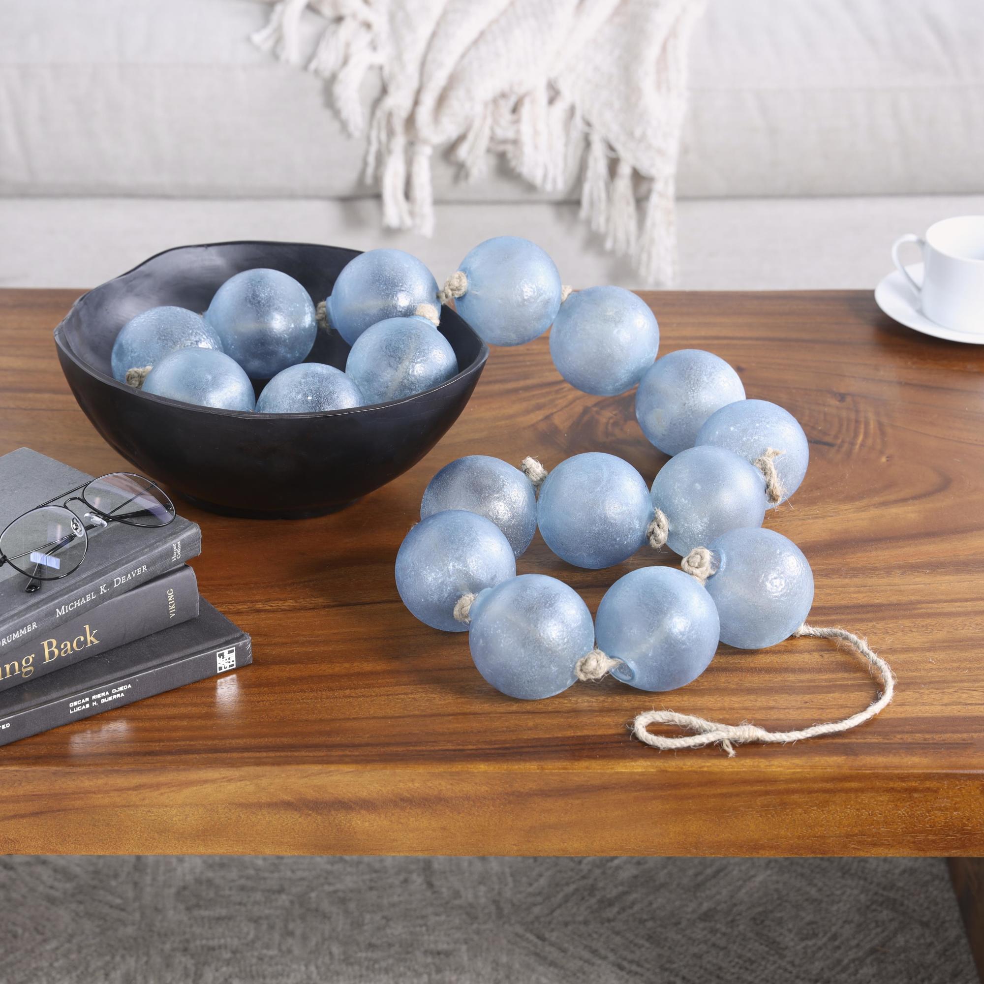 Glass Handmade Round Extra Long Frosted Orb Beaded Garland with Tassel with Knotted Jute Rope