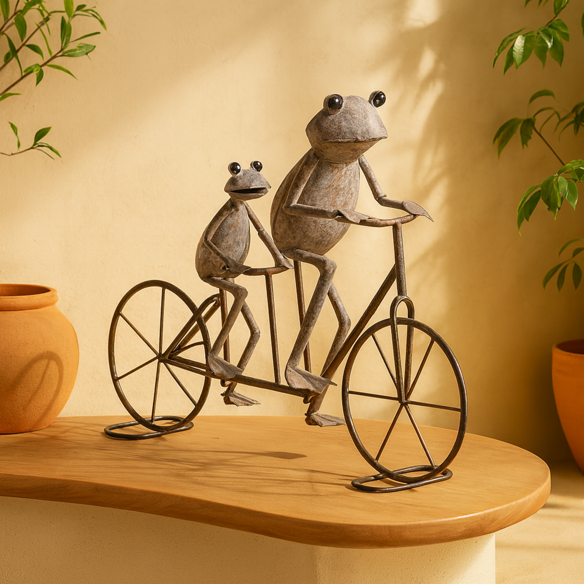 Frog Metal On Bicycle Decorative Garden Sculpture with Gold Accents 23" x 6" x 17"