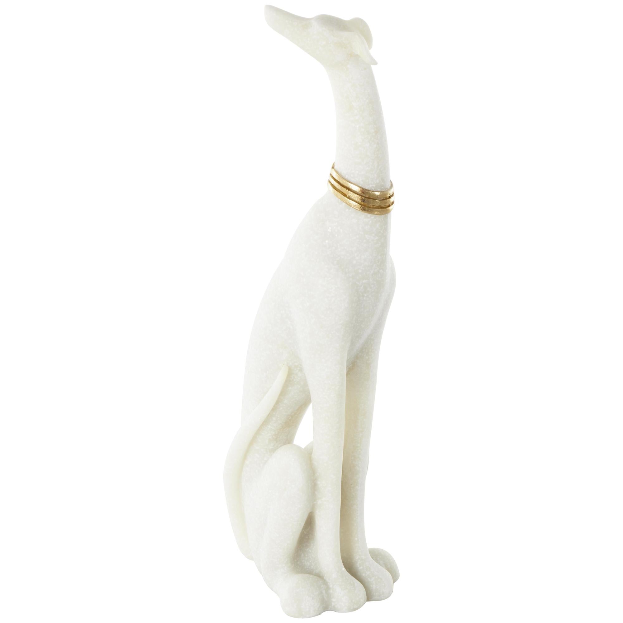 Dog Cream Polystone Sitting Decorative Sculpture with Gold Collar