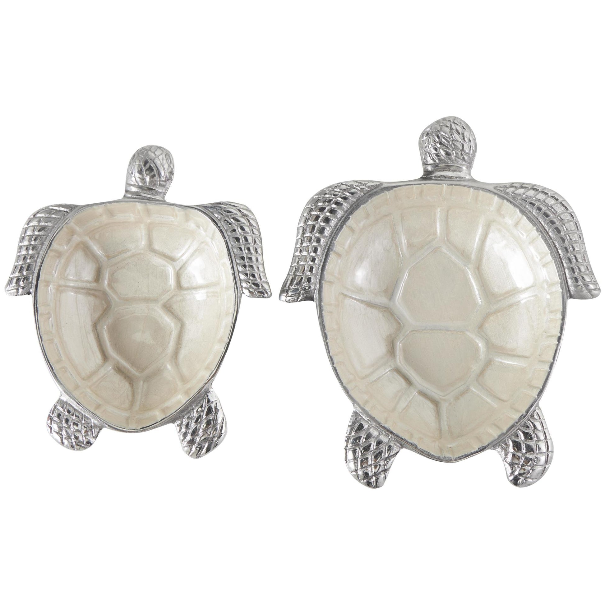 Set of 2 Turtle Aluminum Metal Handmade Enameled Large Decorative Bowl with Silver Metal Exterior