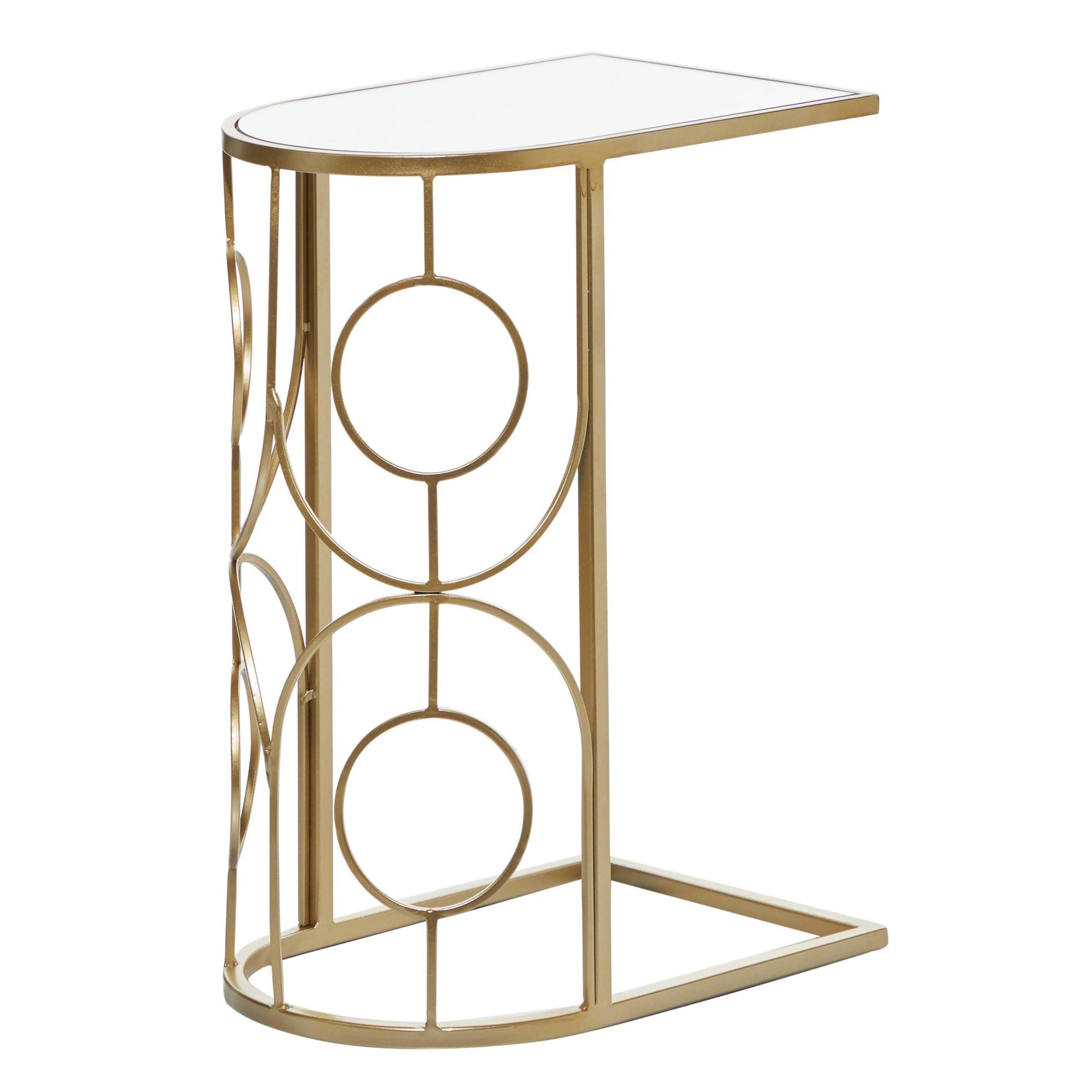 Geometric Gold Metal Side End Accent Table with Mirrored Glass Top