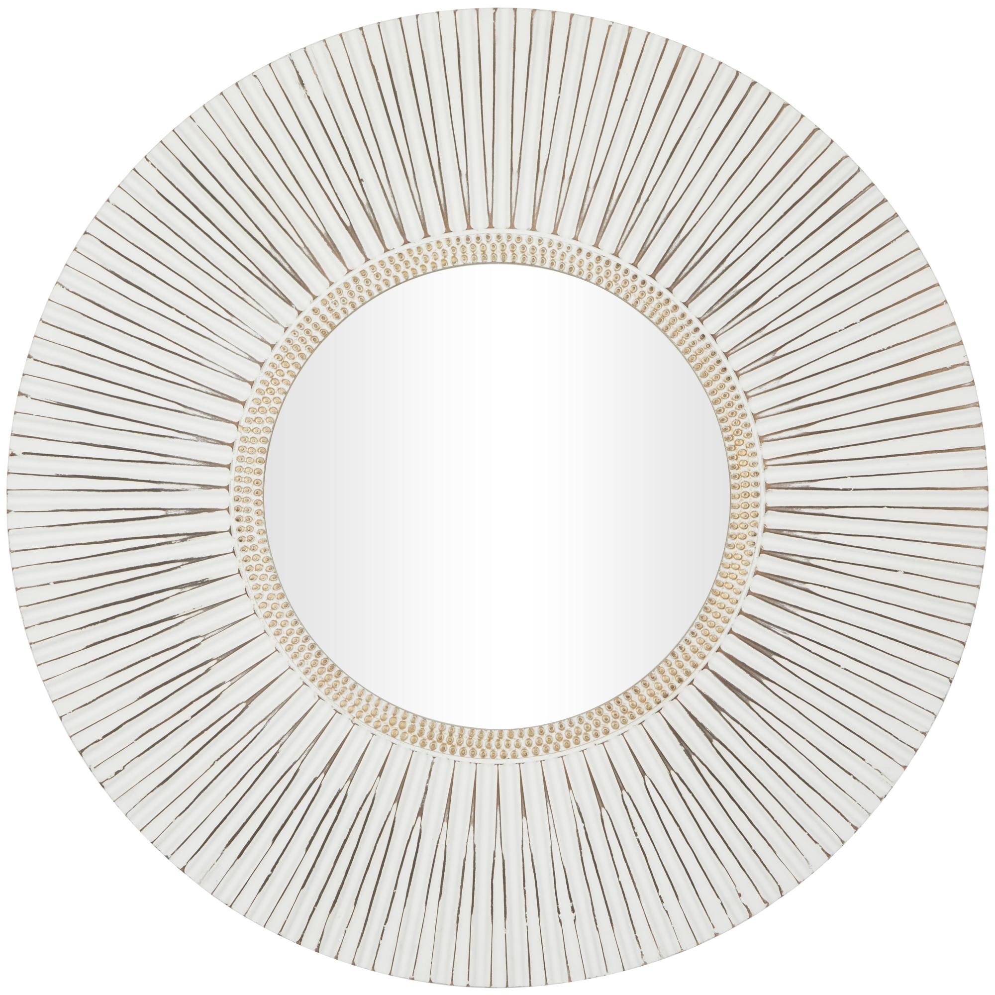 Starburst White Wooden Room Wall Mirror with Beaded Inner Circle