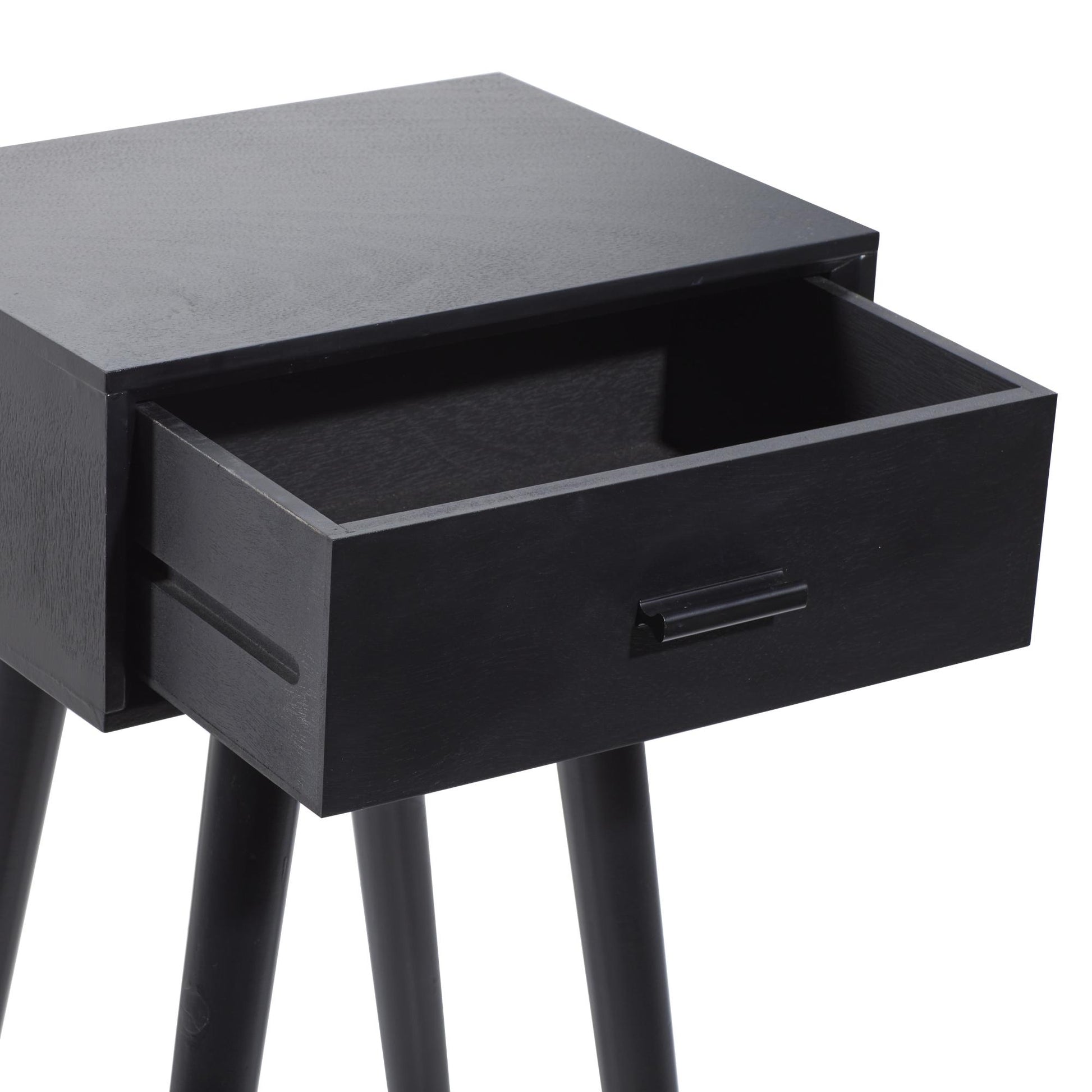 Black Wood Single Drawer Side End Accent Table