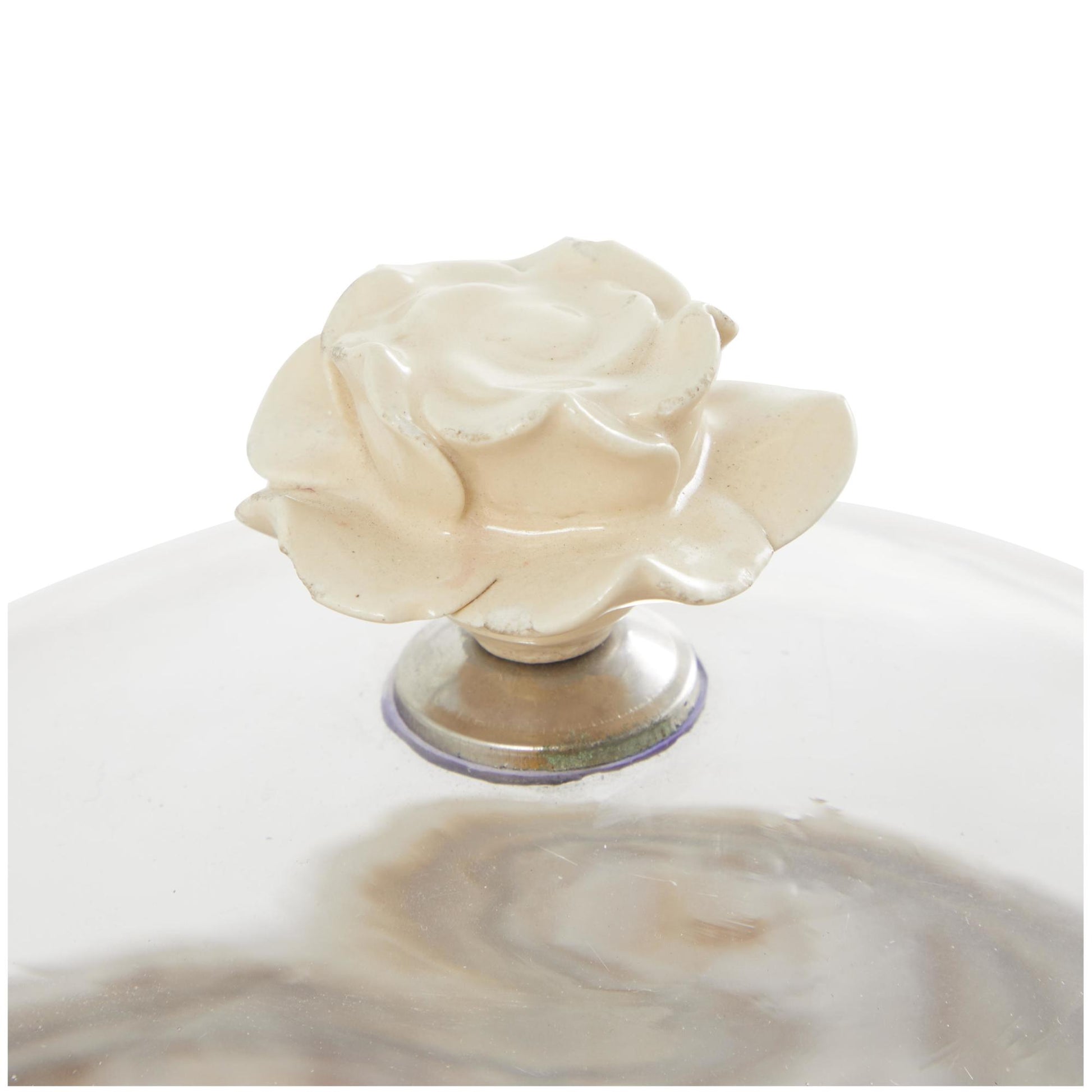 Floral Cream Mango Wood Decorative Cake Stand with Glass Dome