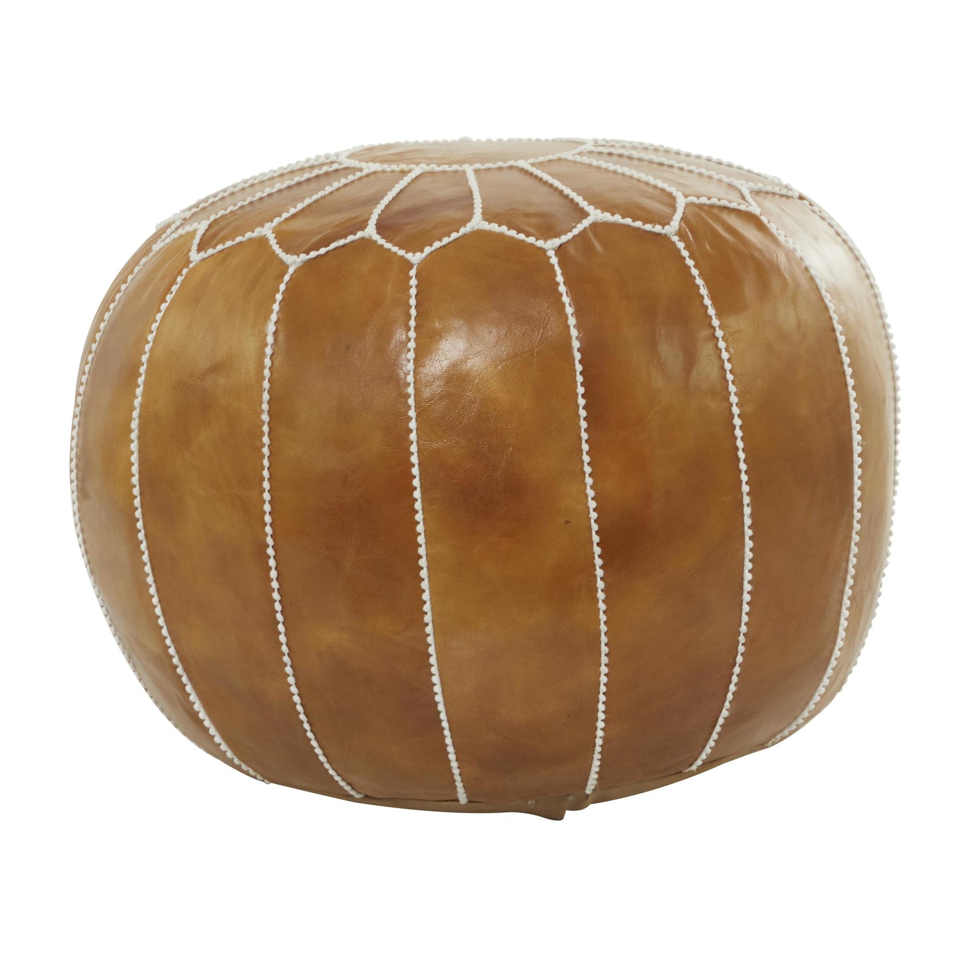Floral Leather Moroccan Stuffed Pouf with White Stitching