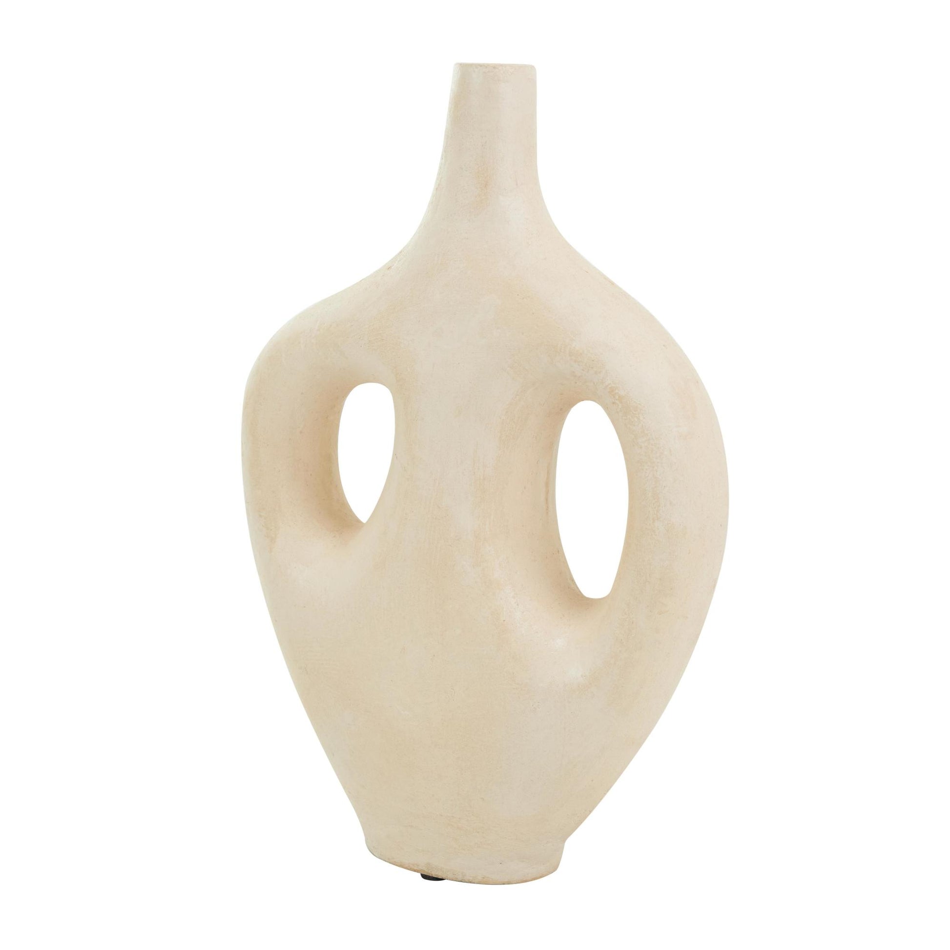 Abstract Beige Paper Mache Double Handle Decorative Vase