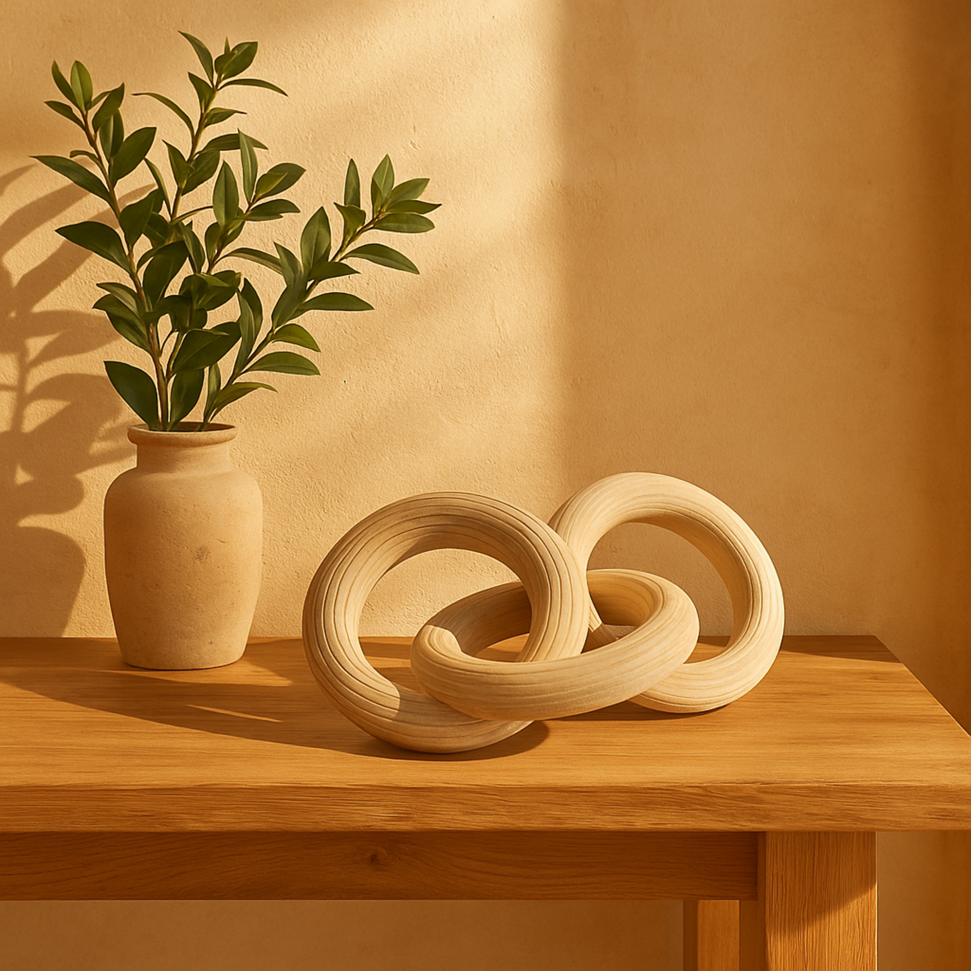 Chain Cream Wood 3 Link Decorative Sculpture with Natural Wood Grain