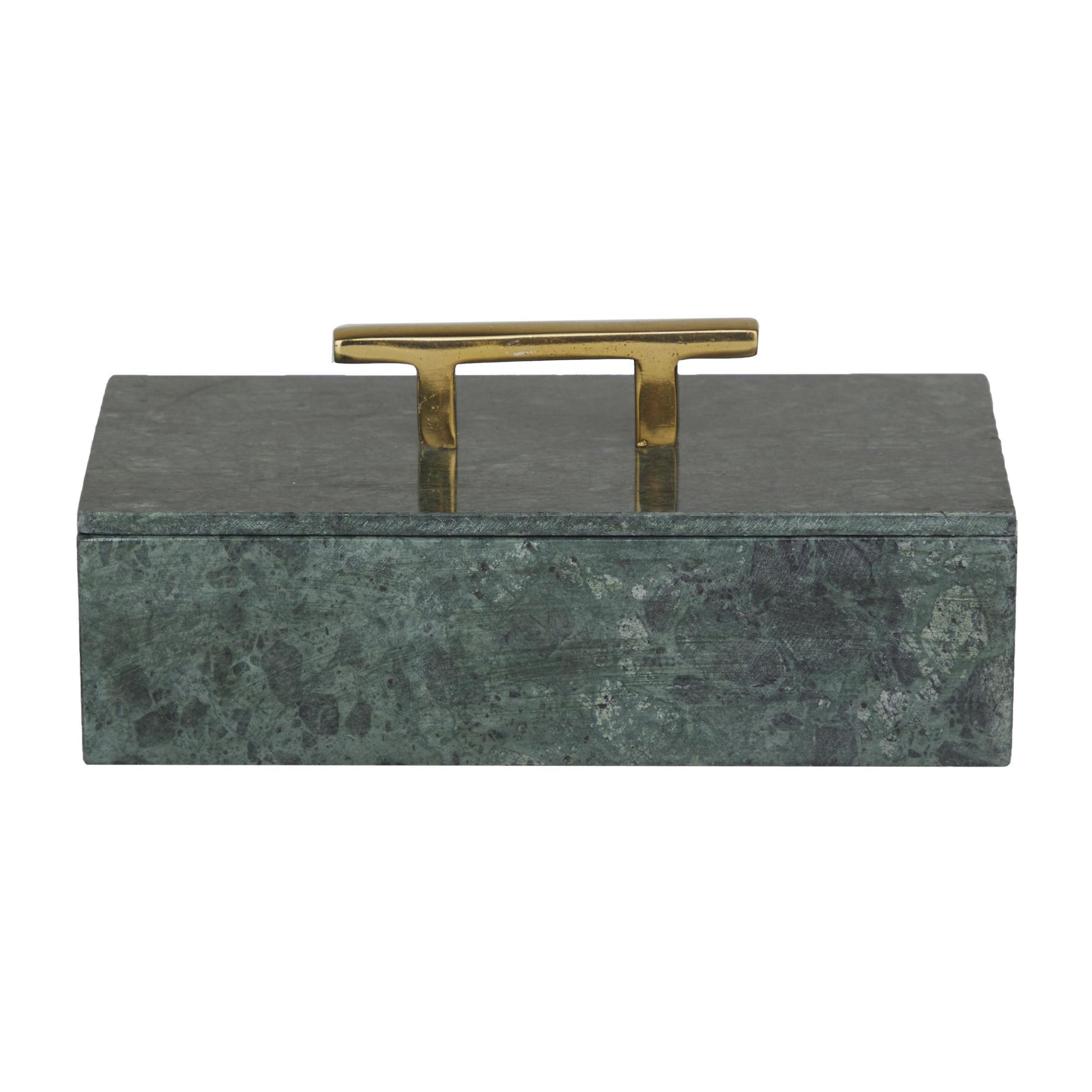 Set of 3 Marble Decorative Box with Aluminum Bar Handles Set of 3 12", 10", 8"W