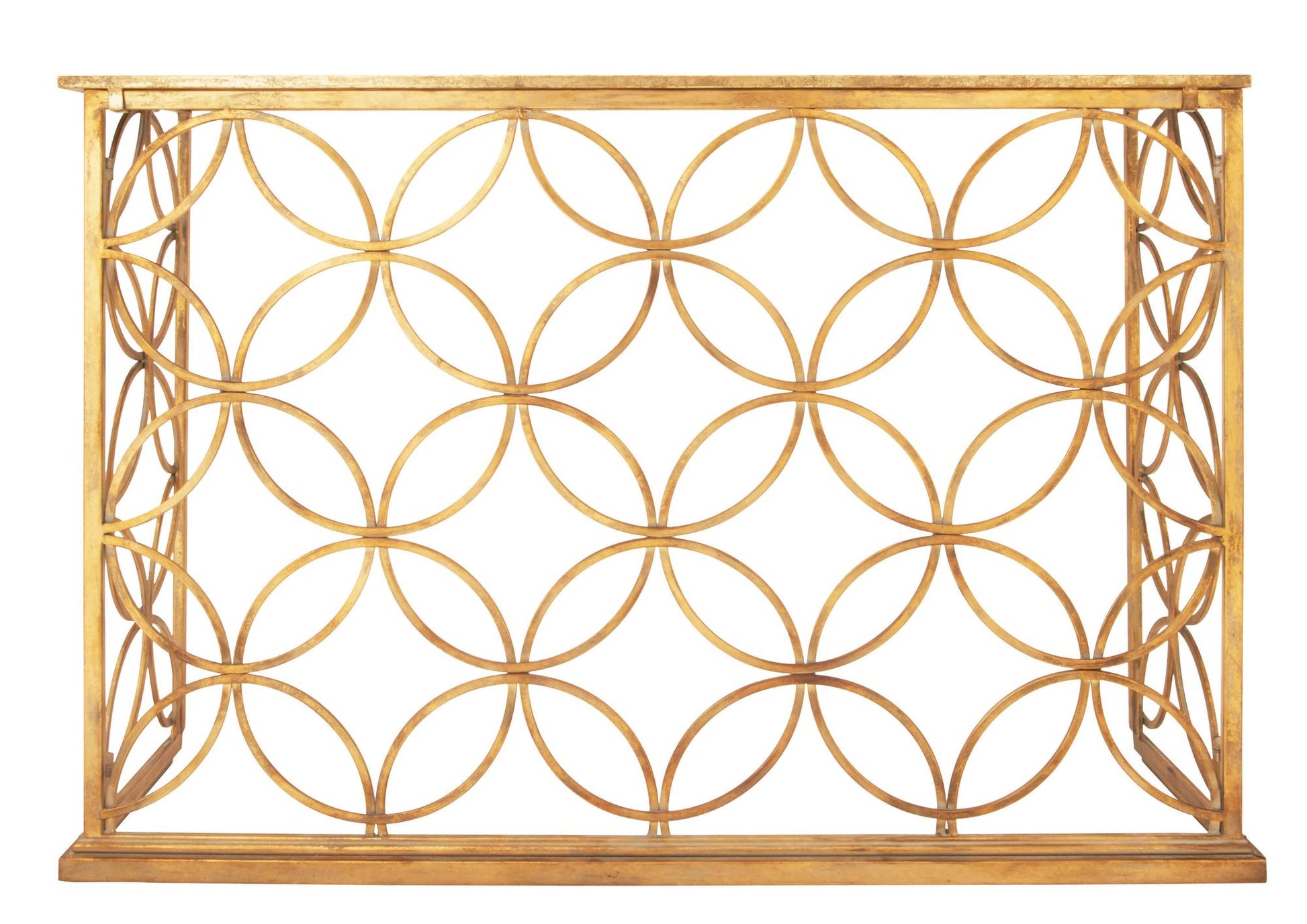 Geometric Gold Metal Weathered Living Room Console Table with Mirrored Glass Top