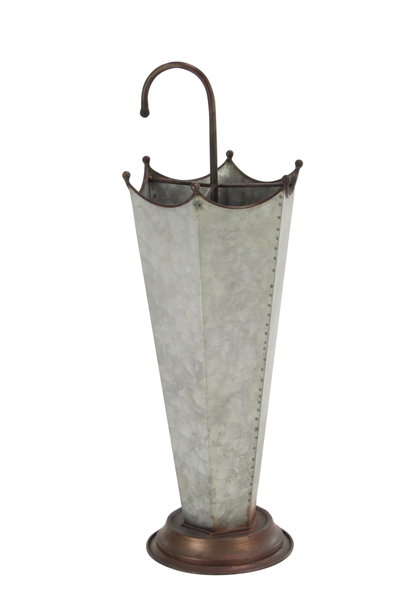 Gray Metal Galvanized Decorative Umbrella Stand with Copper Base and Handle