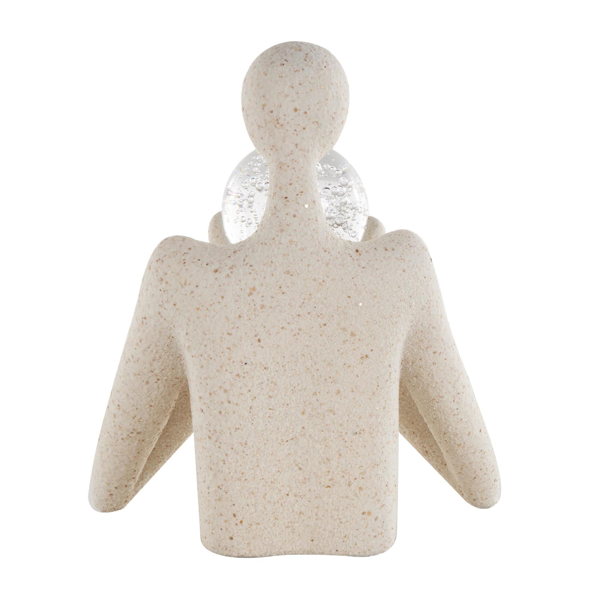 People Cream Polystone Abstract Textured Decorative Sculpture with Clear Glass Ball and Gold Speckles