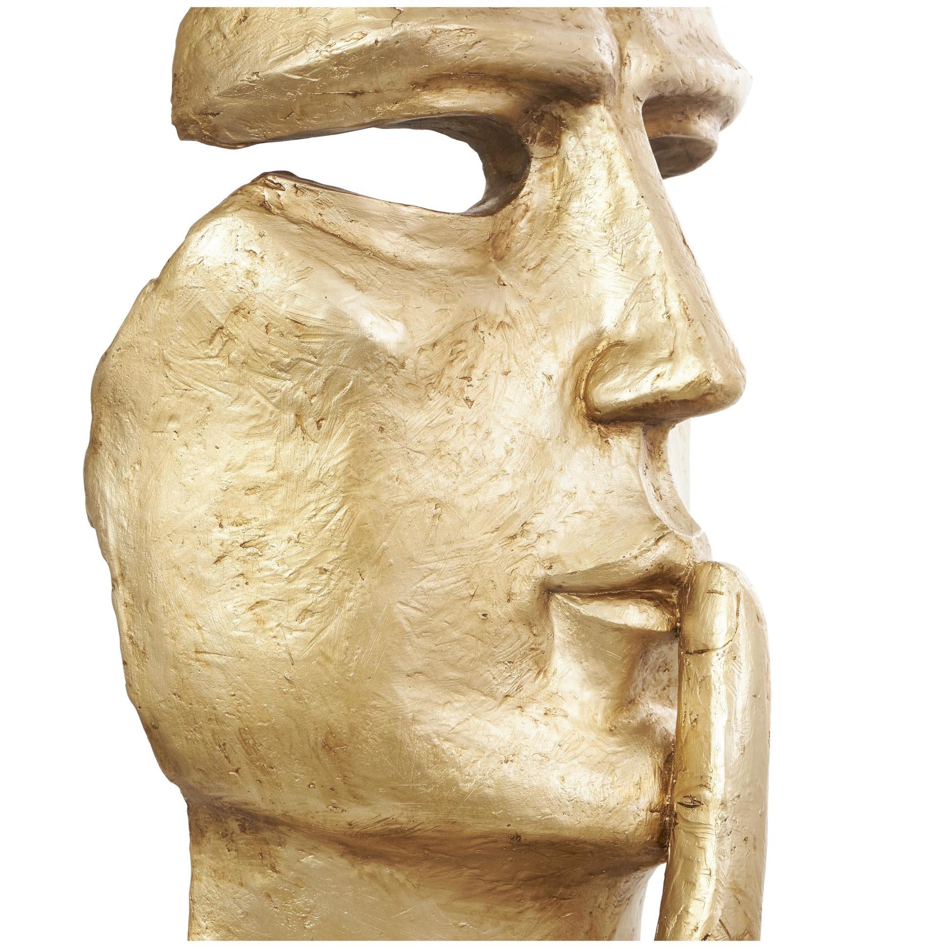 People Gold Polystone Large Cutout Quiet Gesture Face Decorative Sculpture with Black Base