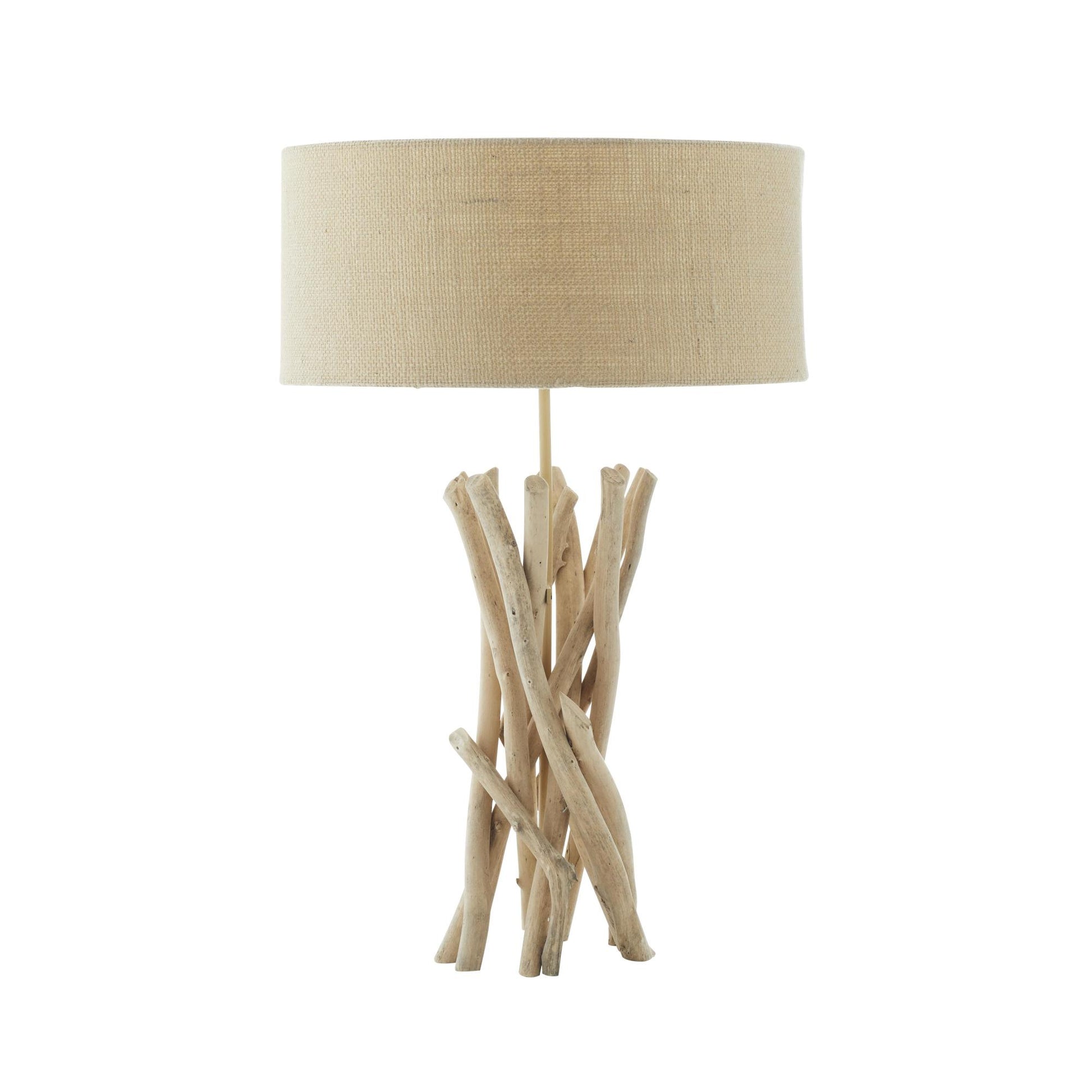 Light Brown Driftwood Handmade Room Table Lamp with Cream Linen Shade