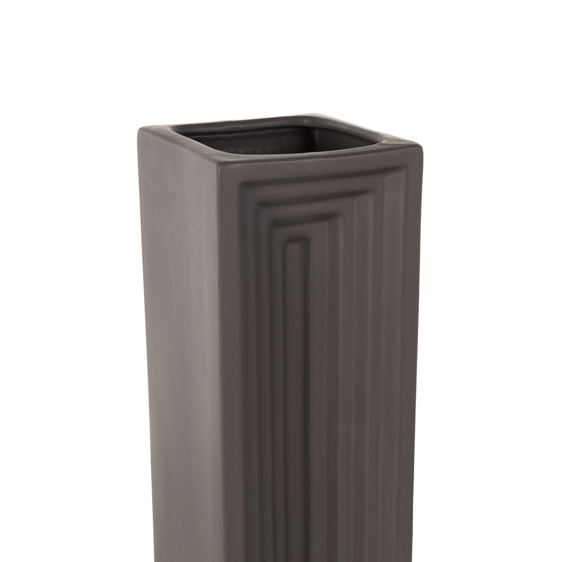 Geometric Black Ceramic Concaved Rectangular Decorative Vase
