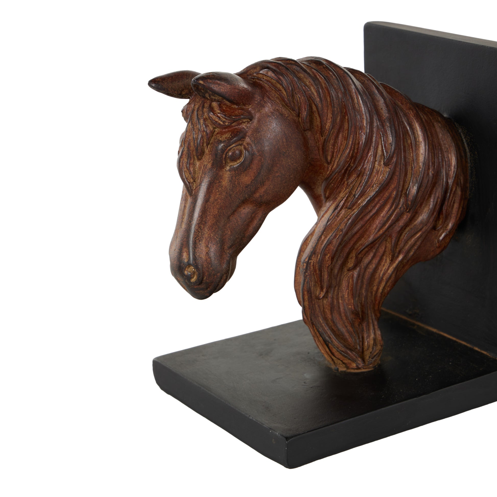Set of 2 Horse Copper Polyresin Head Decorative Bookends with Black Stands
