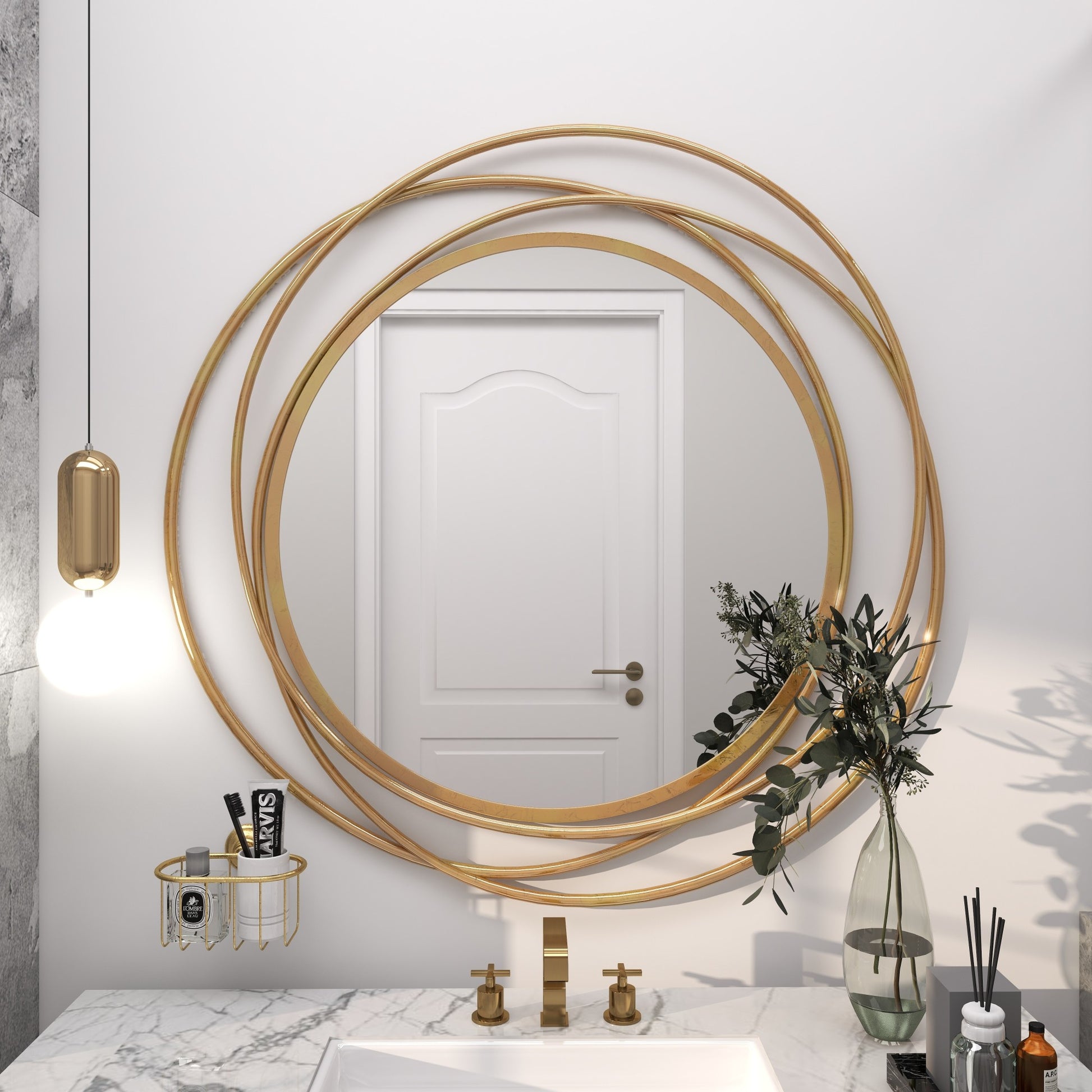 Metal Room Wall Mirror with Overlapping Circles