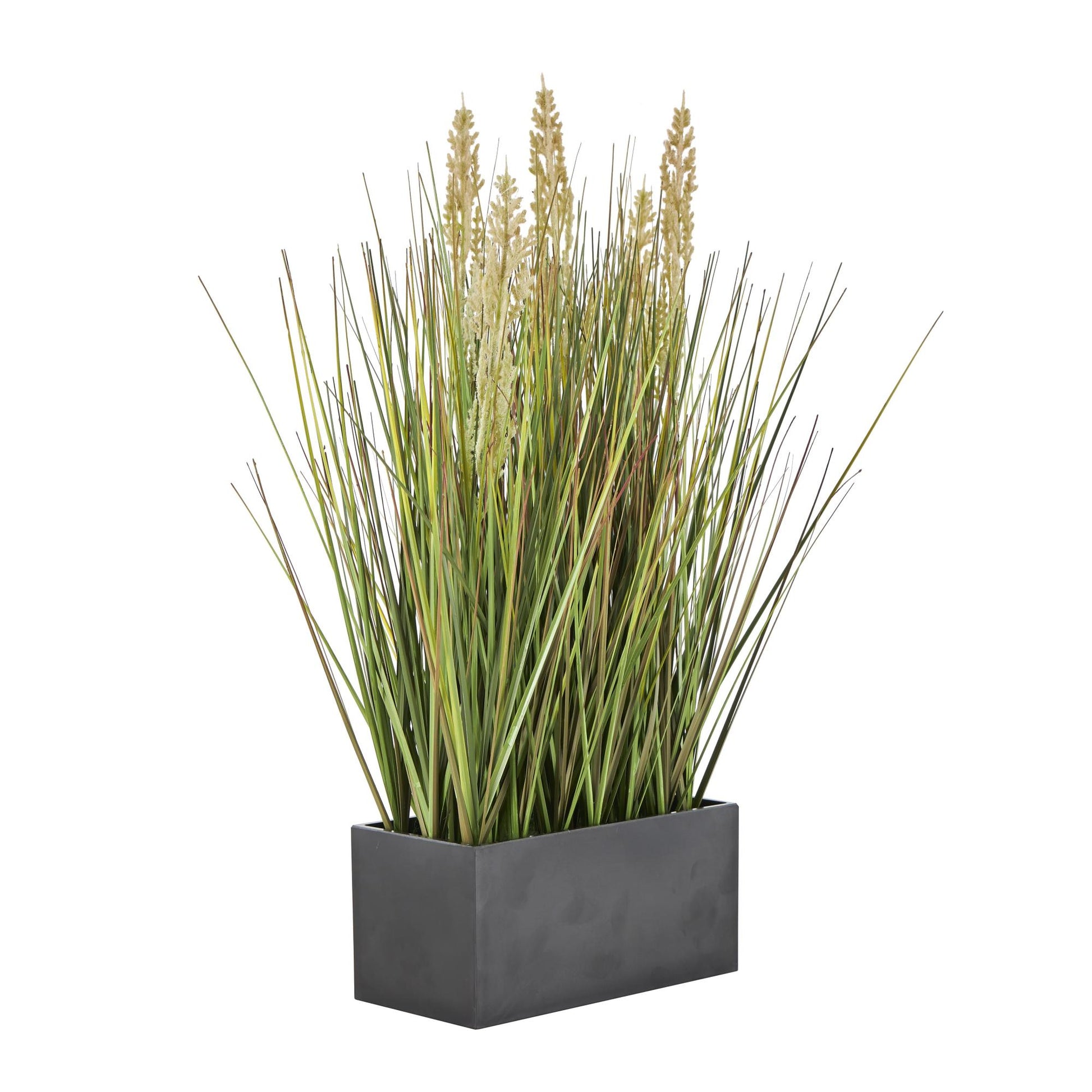 Onion Grass Faux Foliage Indoor Outdoor Artificial Plant with Black Rectangular Plastic Pot 13" x 10" x 18"