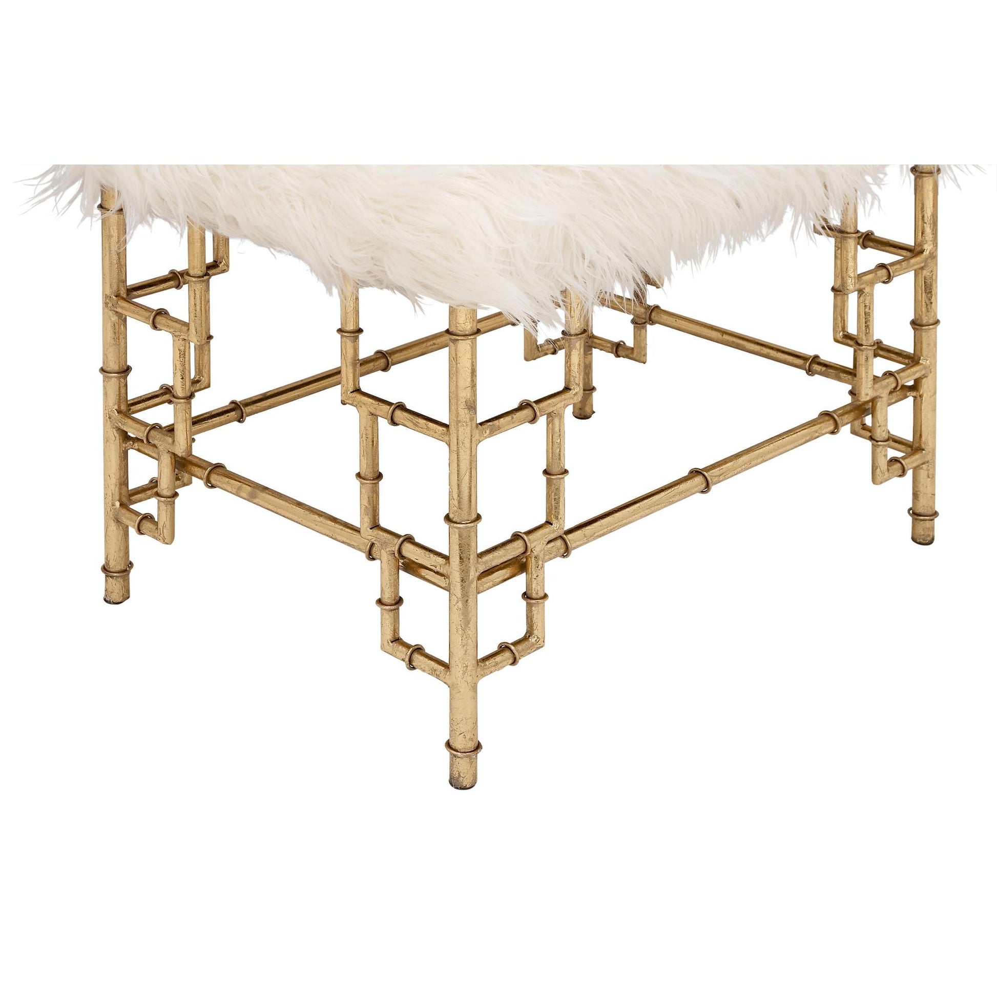 Gold Metal Living Room Stool with Faux Fur
