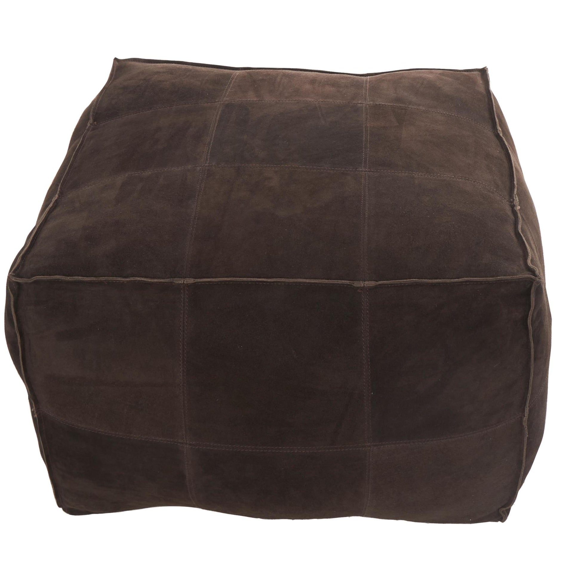 Leather Low Profile Square Stuffed Pouf with Patchwork Design