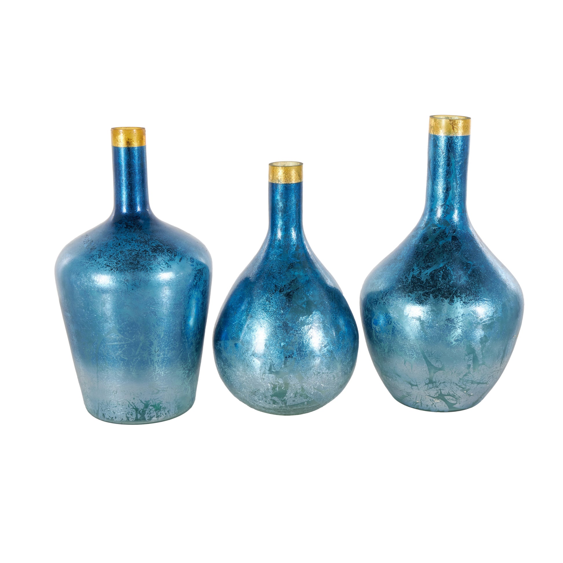 Set of 3 Glass Decorative Vase with Gold Rim