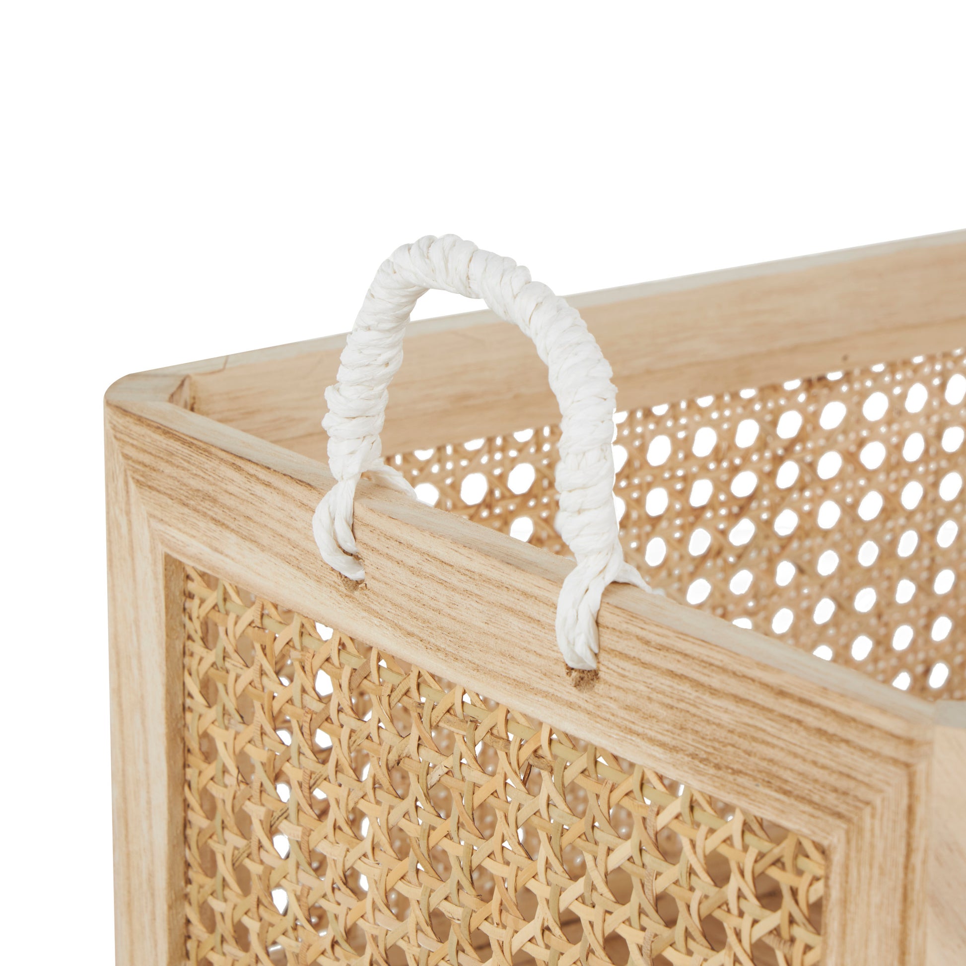 Set of 3 Brown Rattan Woven Decorative and Functional Storage Basket with Rope Handles
