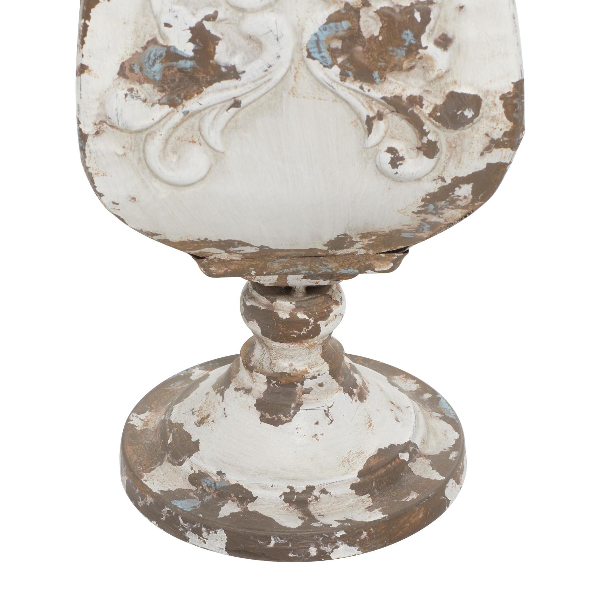 Scroll Beige Metal Distressed Decorative Vase