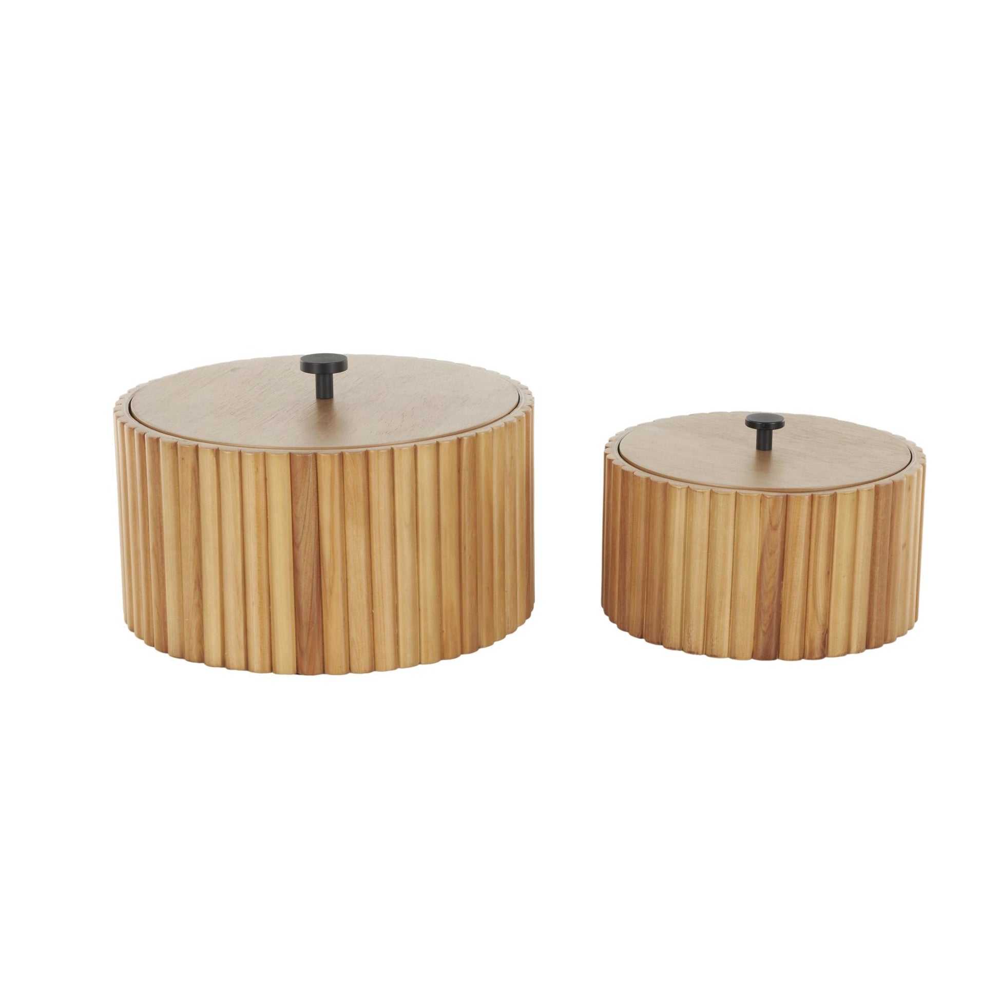 Set of 2 Brown Wooden Handmade Slatted Decorative Box with Lids