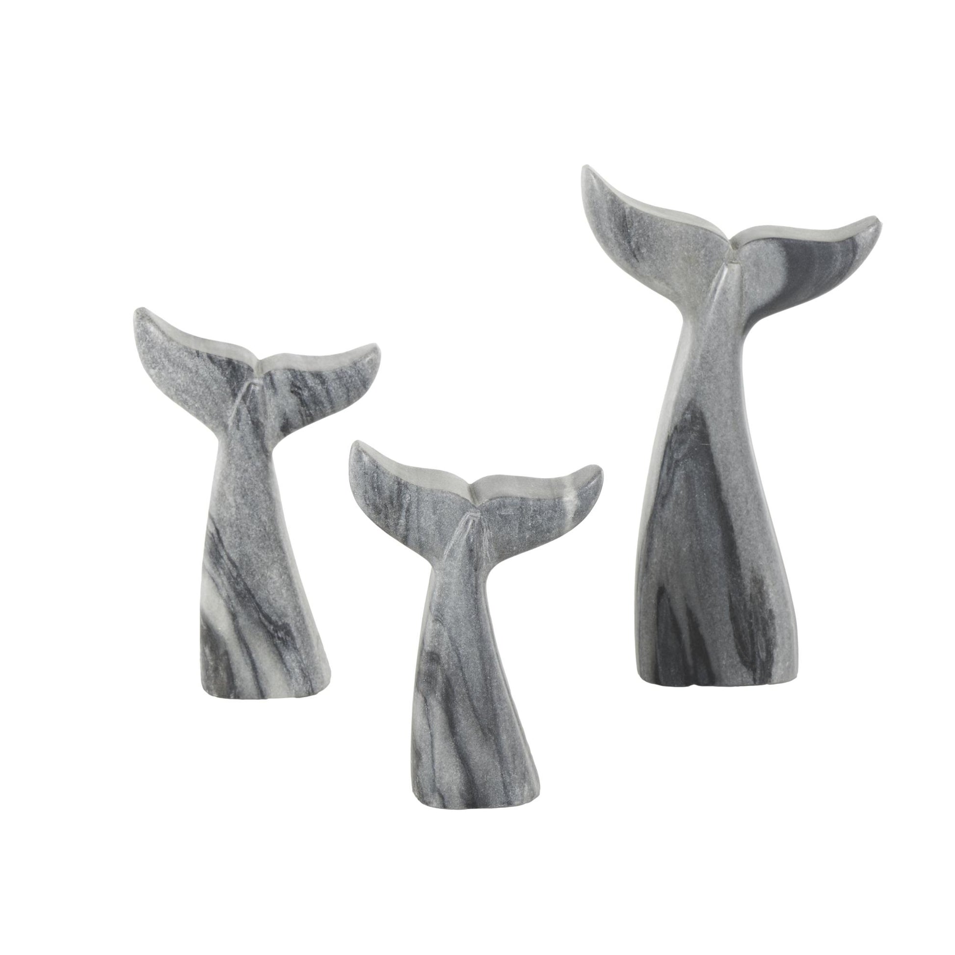 Set of 3 Whale Marble Tail Decorative Sculpture