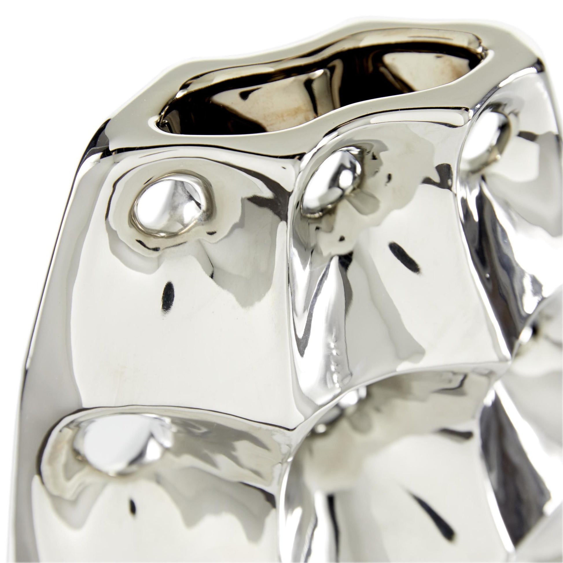 Silver Ceramic Decorative Vase with Cut Out Designs