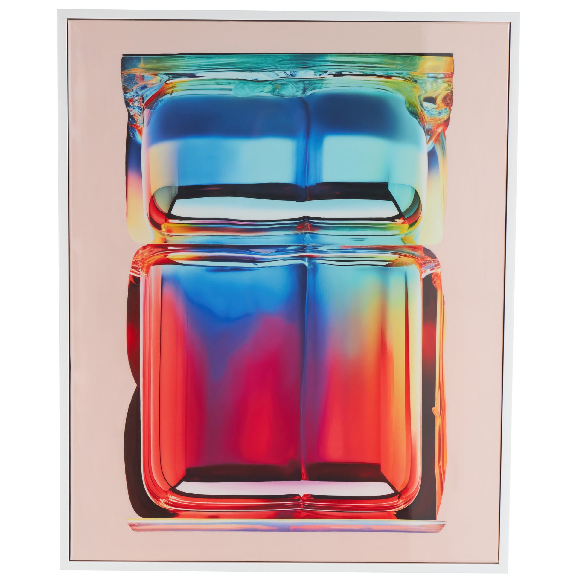 Abstract Multi Colored Canvas Cube Living Room Framed Wall Art with White Frame
