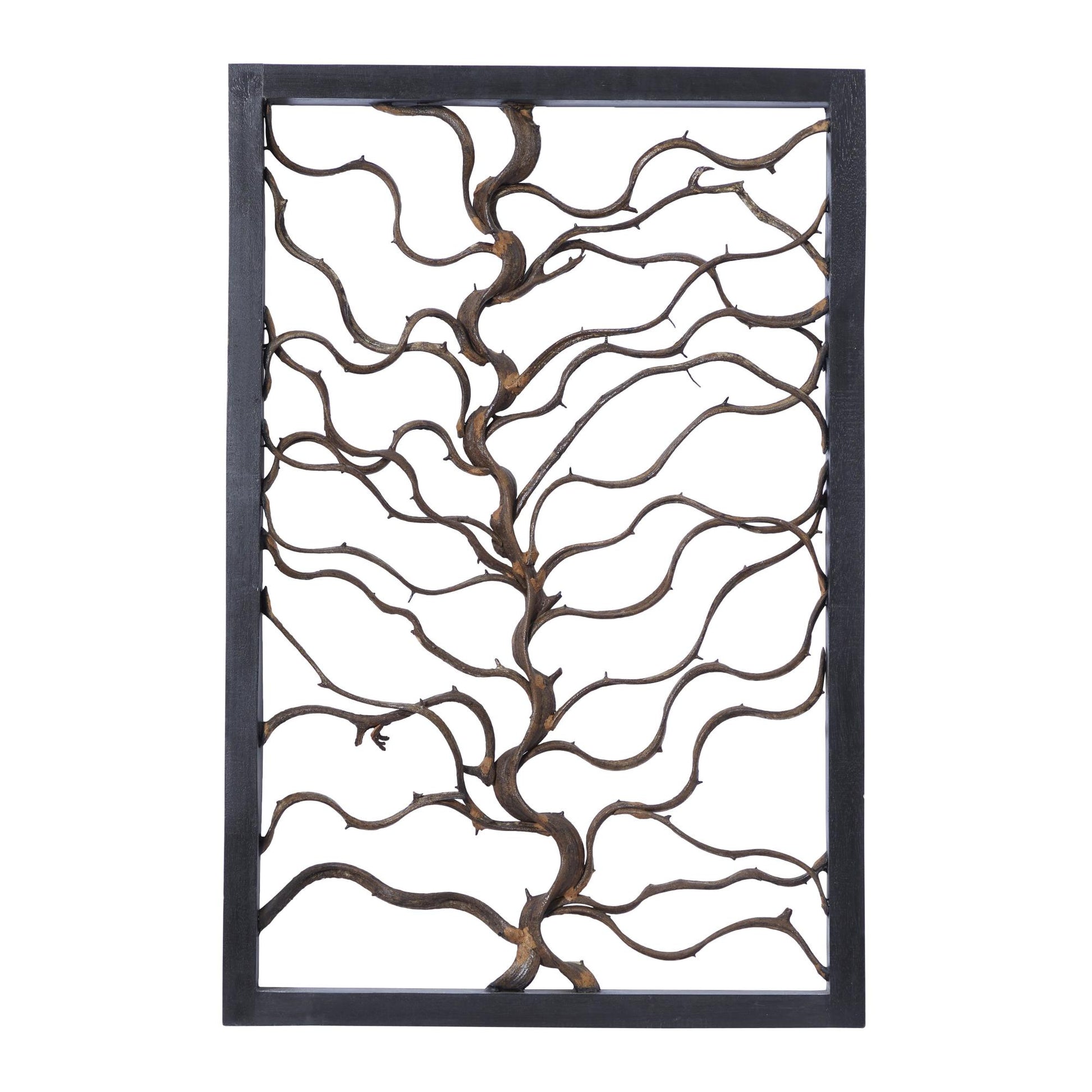 Tree Teak Wood Branch Home Wall Decor with Black Frame