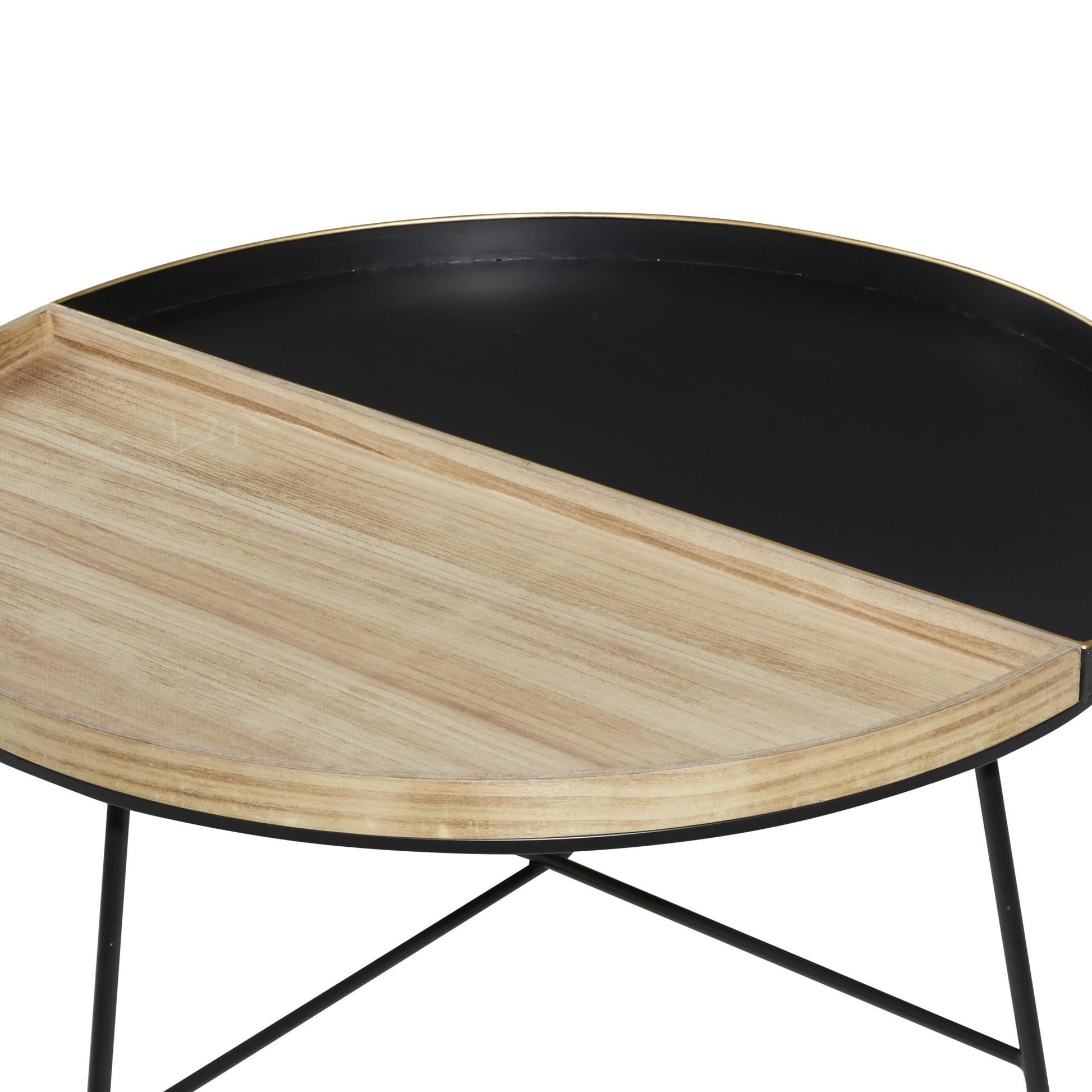 Black Metal Two-Toned Wood Split Tray Living Room Coffee Table