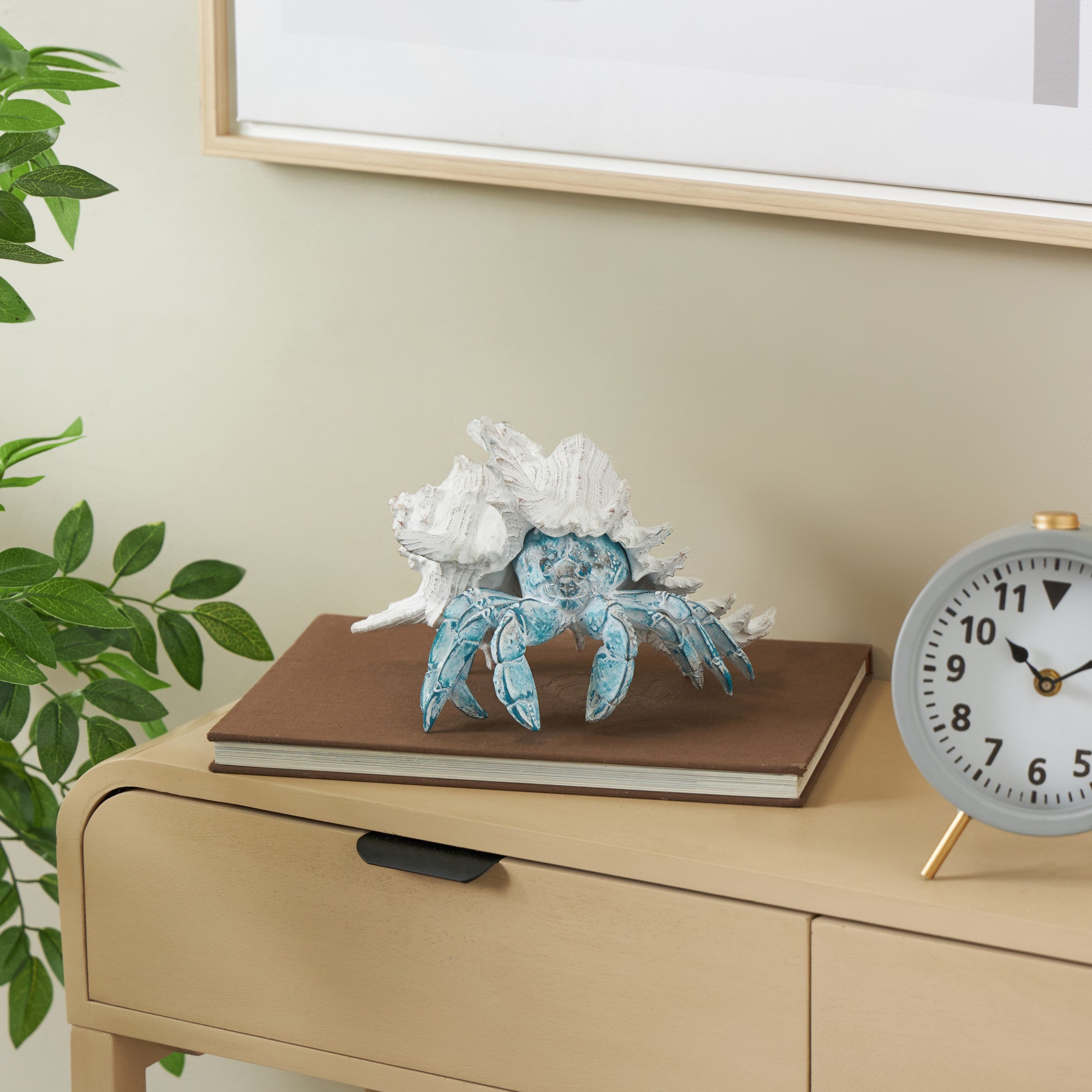 Crab Polystone Textured Decorative Sculpture with White Shell