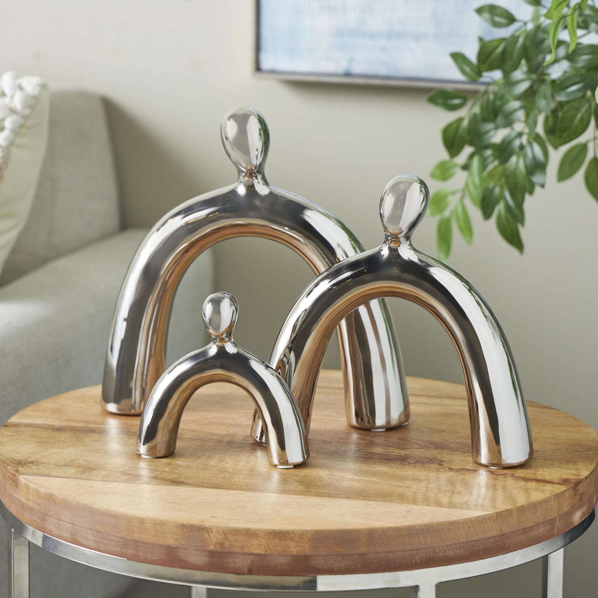 Set of 3 Family Ceramic Abstract Arched Decorative Sculpture