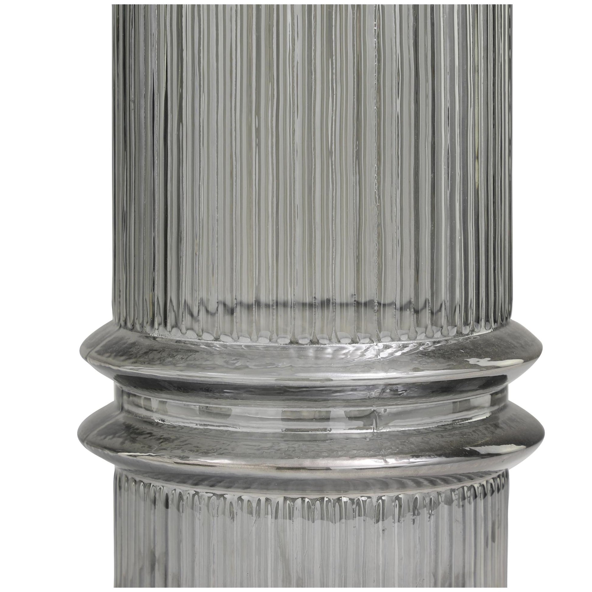 Gray Glass Wide Ribbed Decorative Candle Holder with Fluted Center