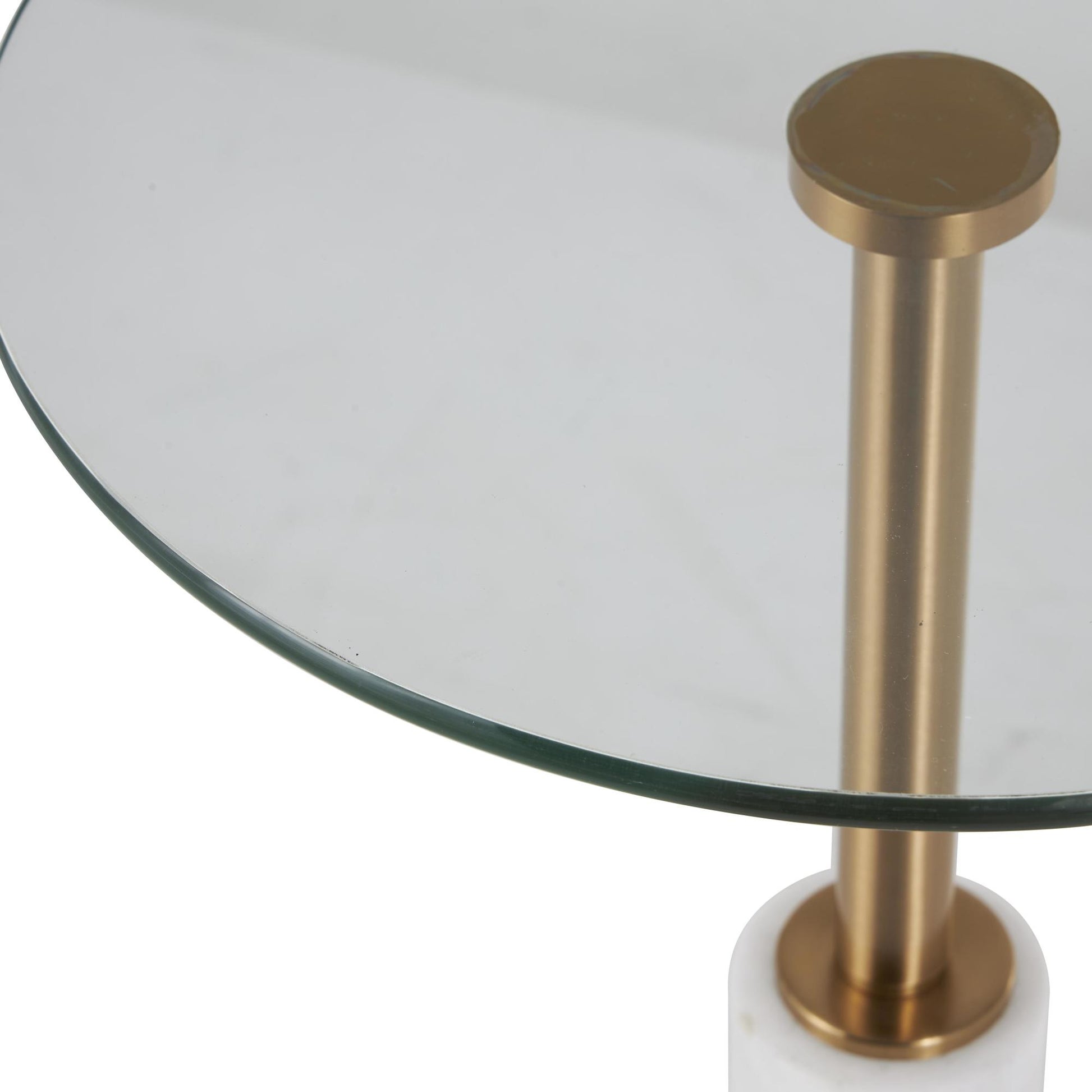Marble Round Side End Accent Table with Silver Metal Rod and Base