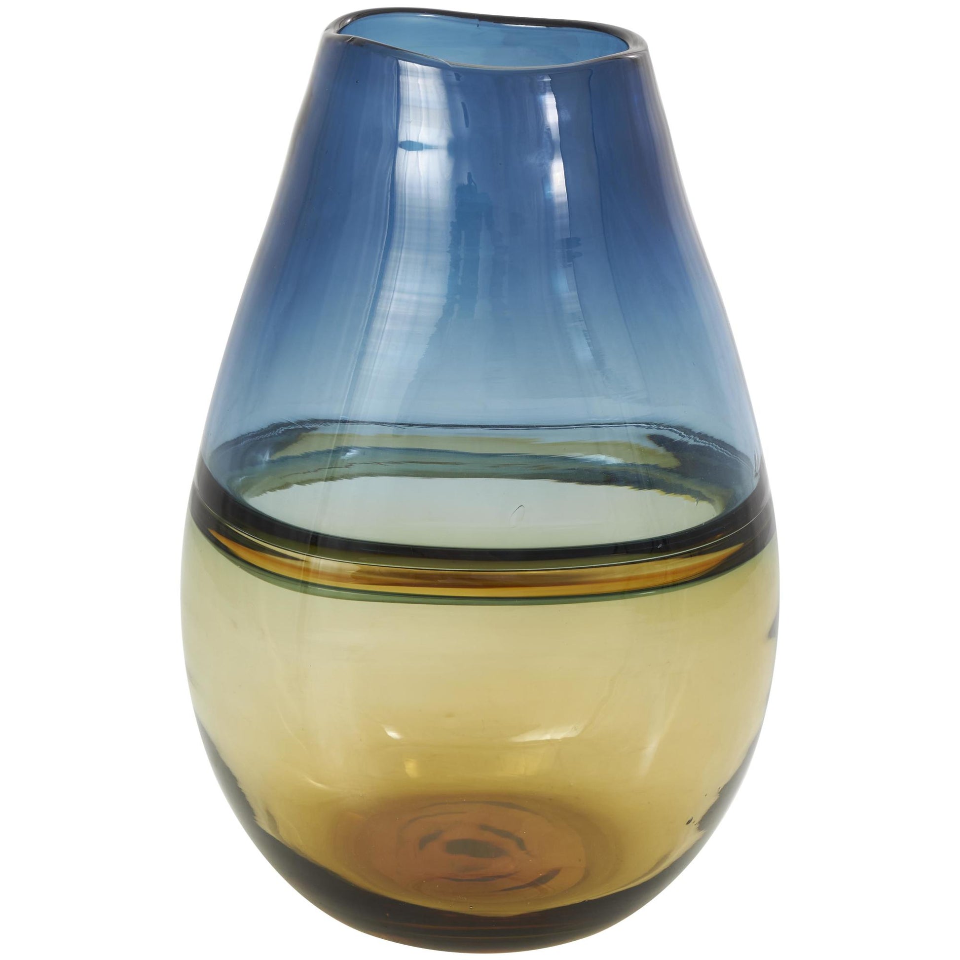 Blue Glass Handmade Ombre Decorative Vase with Yellow Base