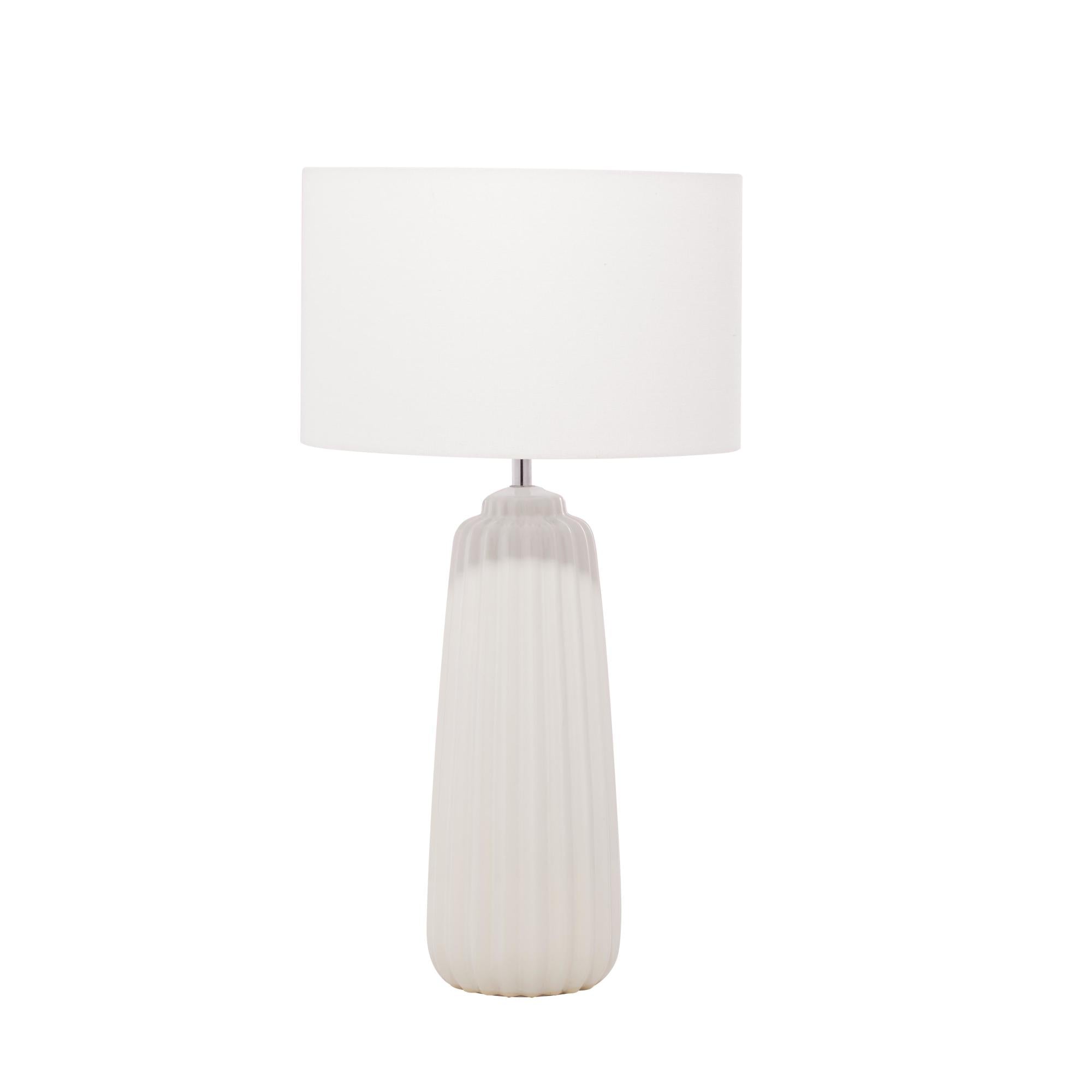 White Ceramic Ribbed Room Table Lamp