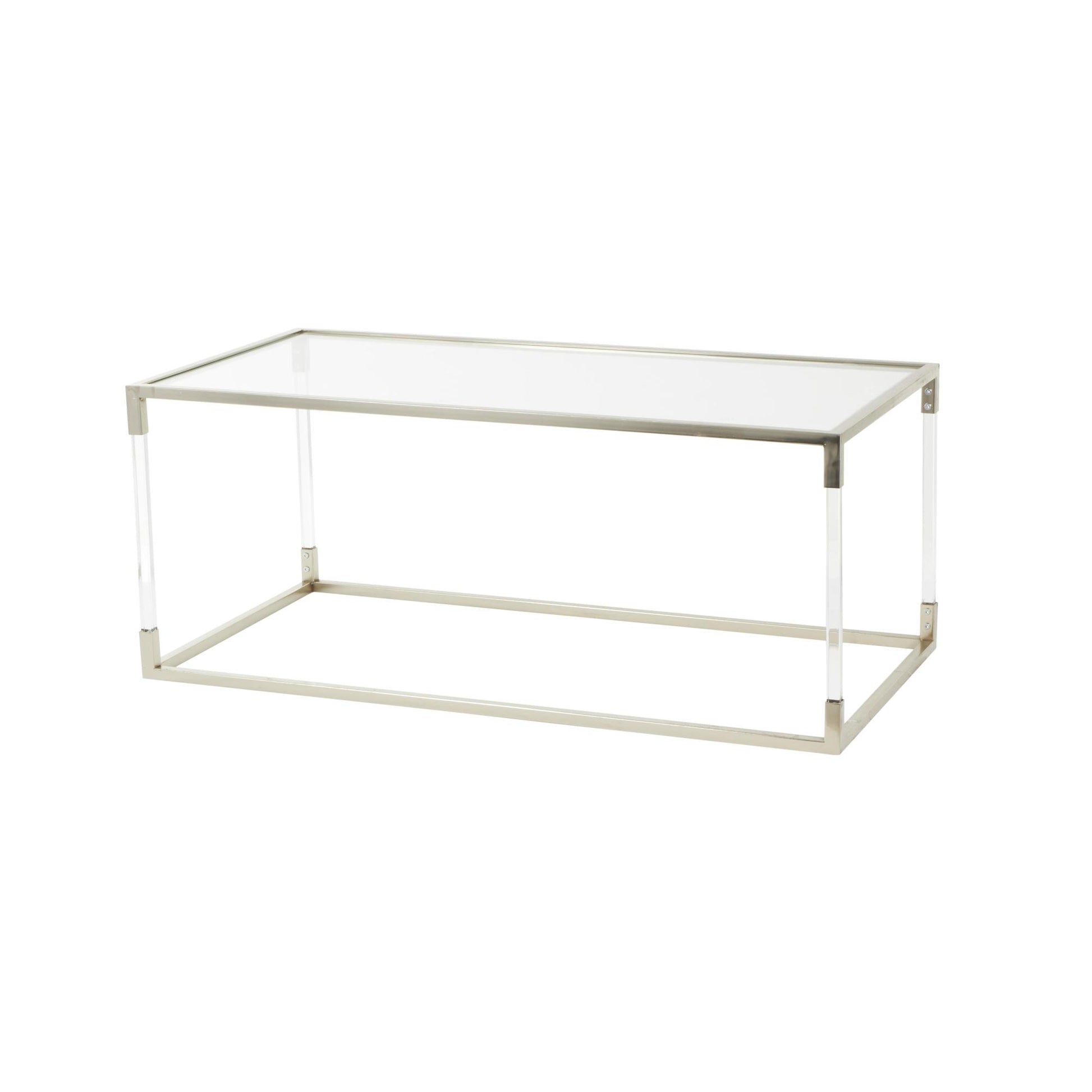 Metal Living Room Coffee Table with Clear Glass Top and Acrylic Legs