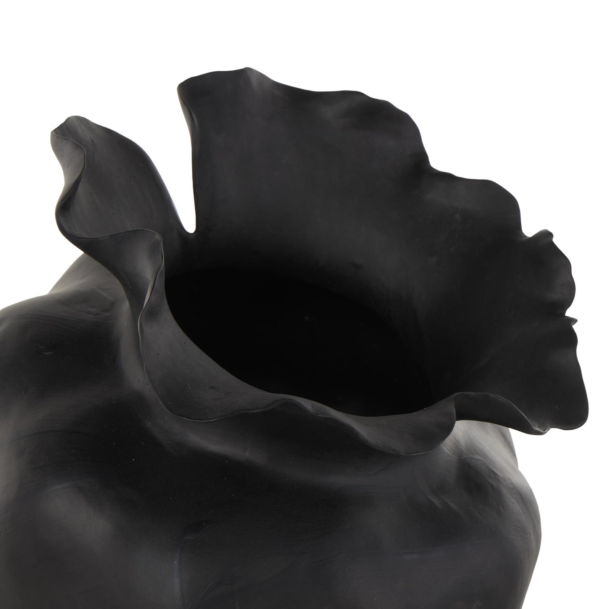 Abstract Ceramic Wide Rounded Floral Shaped Decorative Vase with Petal Rim