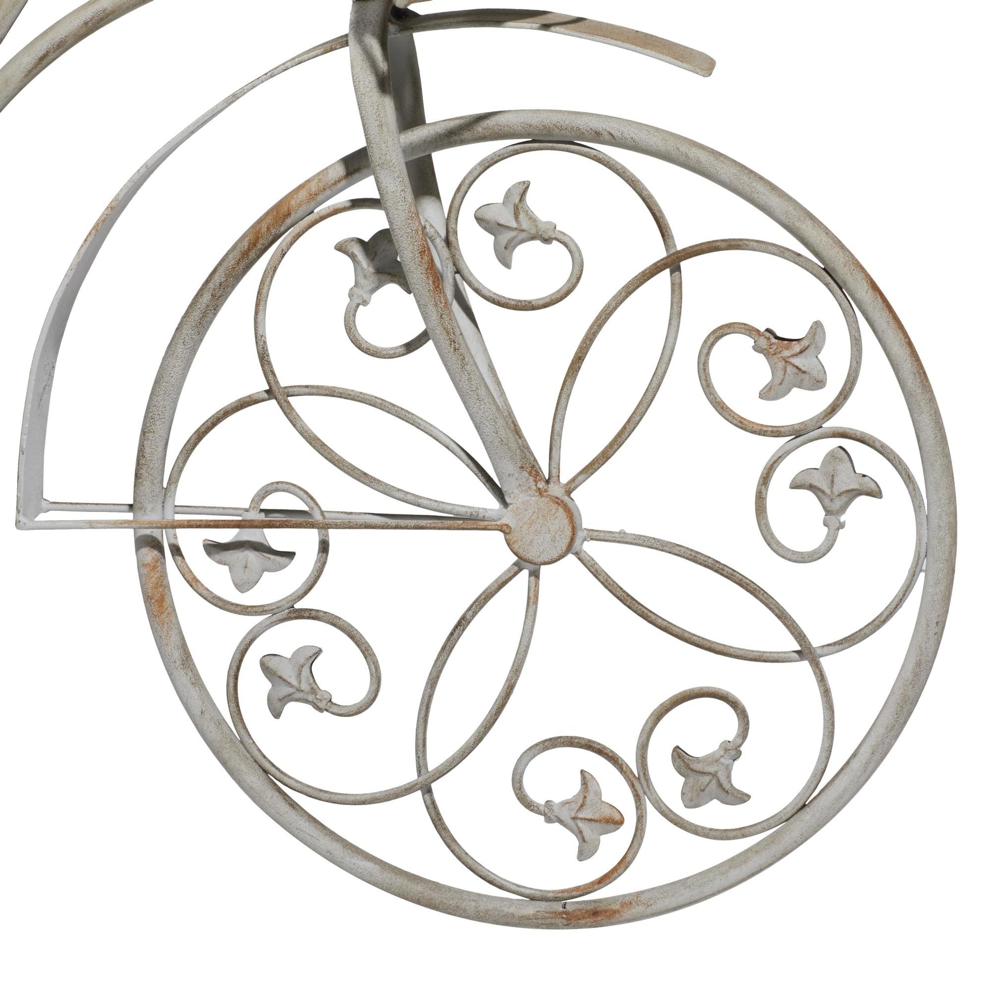 Bike Gray Metal Distressed Scroll 3 Tier Indoor Outdoor Plantstand with Fleur De Lis Wheels