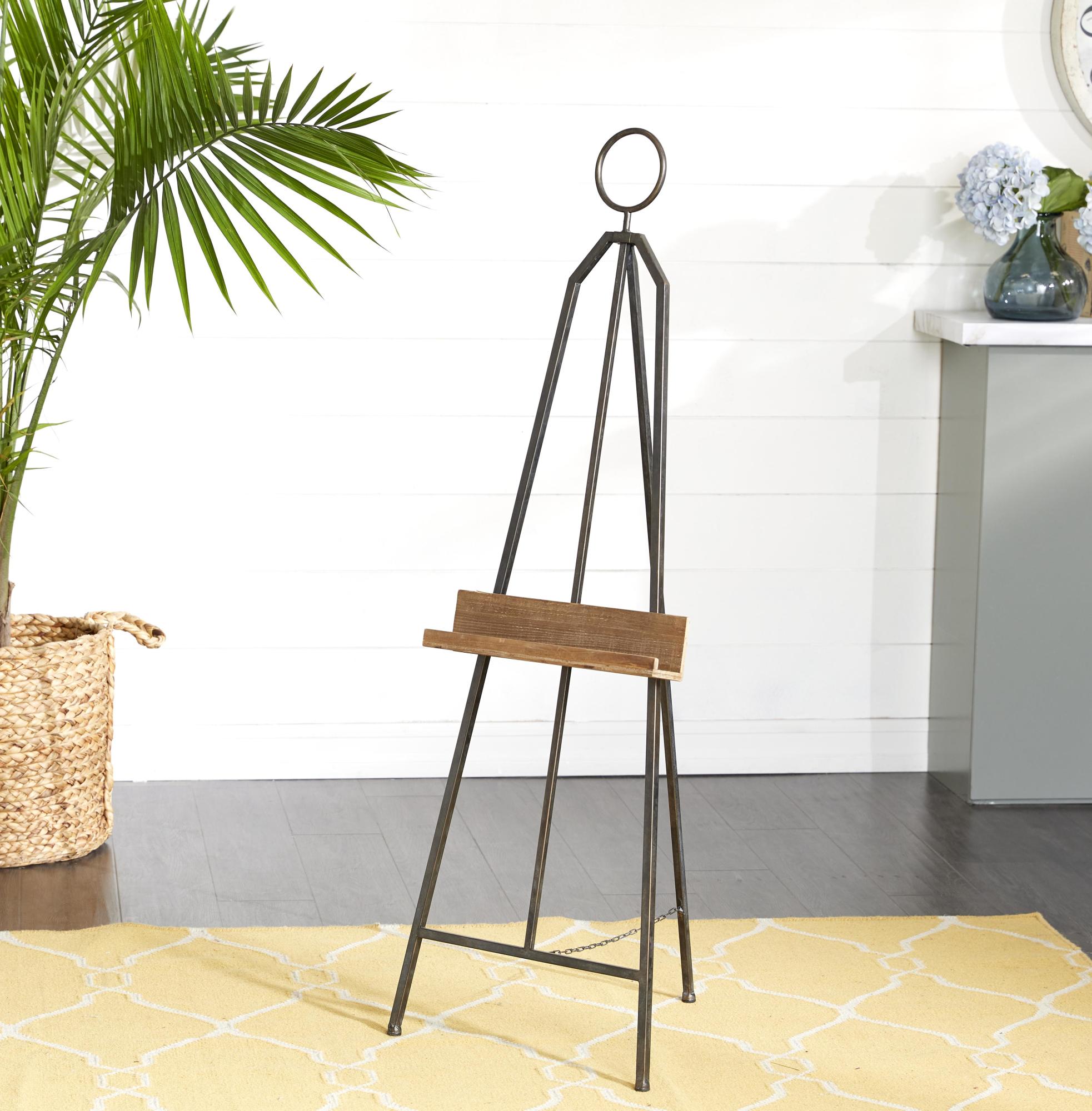 Black Metal Large Adjustable Display Easel with Chain Support and Wood Tray
