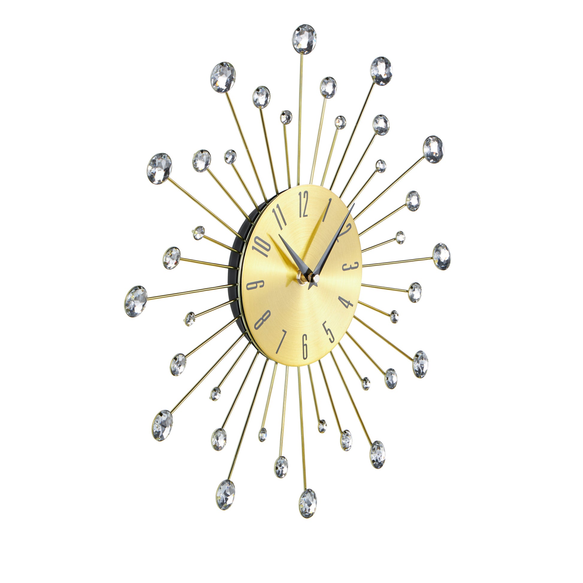 Starburst Metal Decorative Wall Clock with Crystal Accents 14" x 1" x 14"