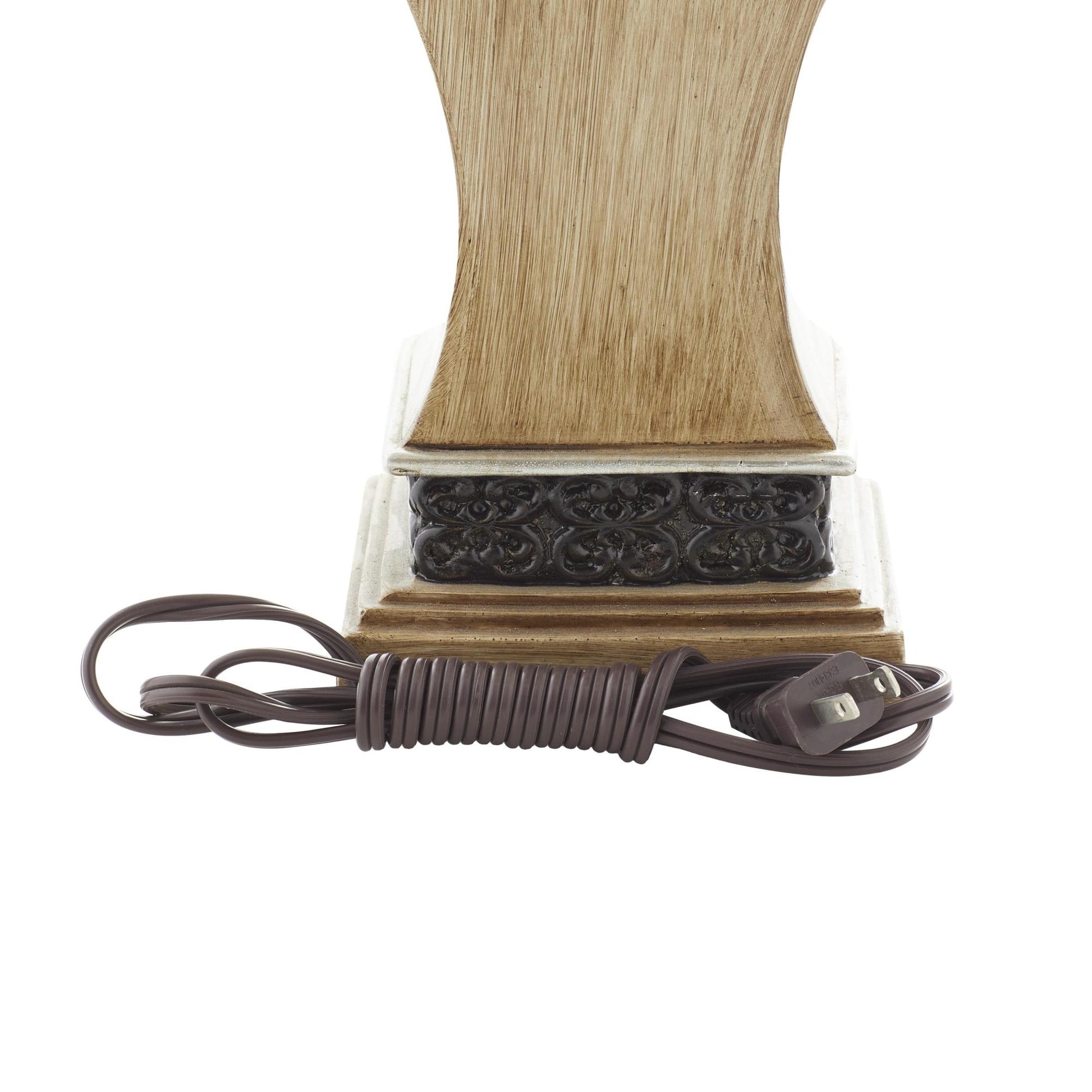 Set of 2 Scroll Brown Polystone Carved Room Table Lamp with Black Accents and Tapered Shade