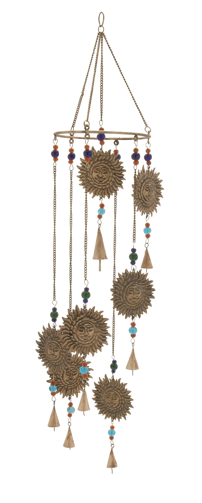 Sun Brass Metal Indoor Outdoor Windchime with Beads