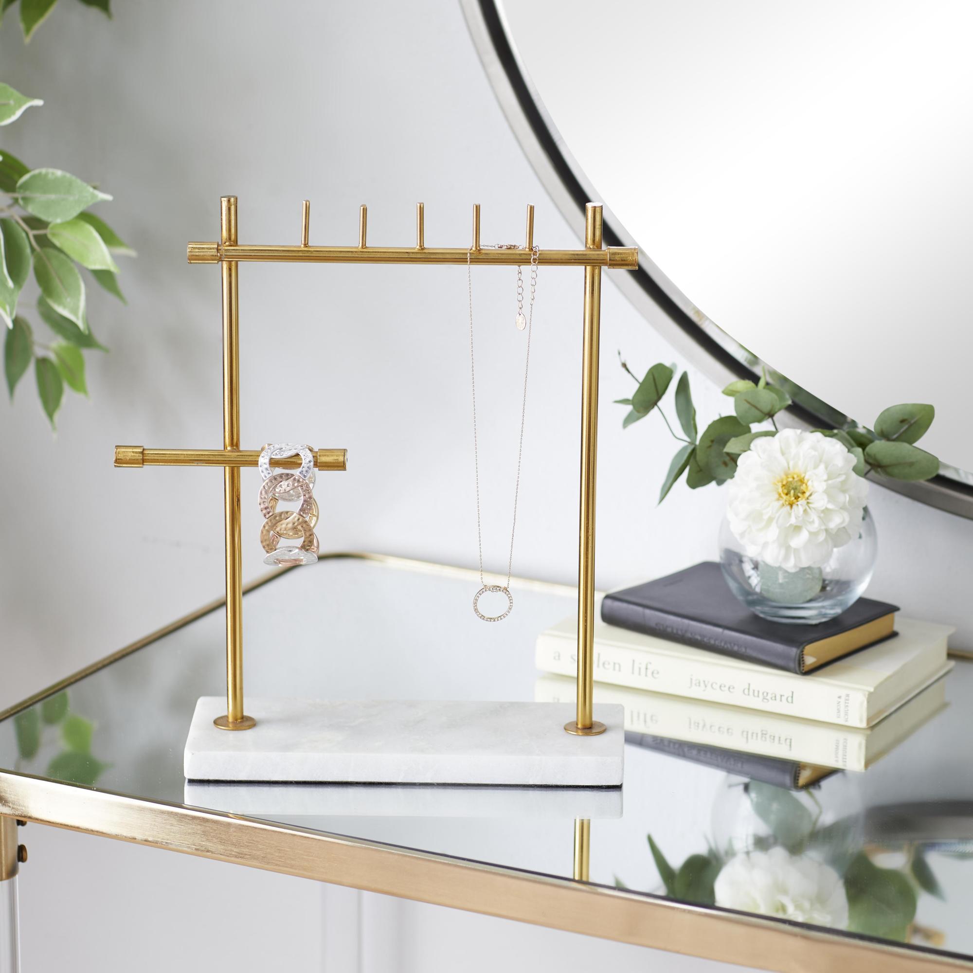 Gold Marble Display Jewelry Stand with Rectangular Base