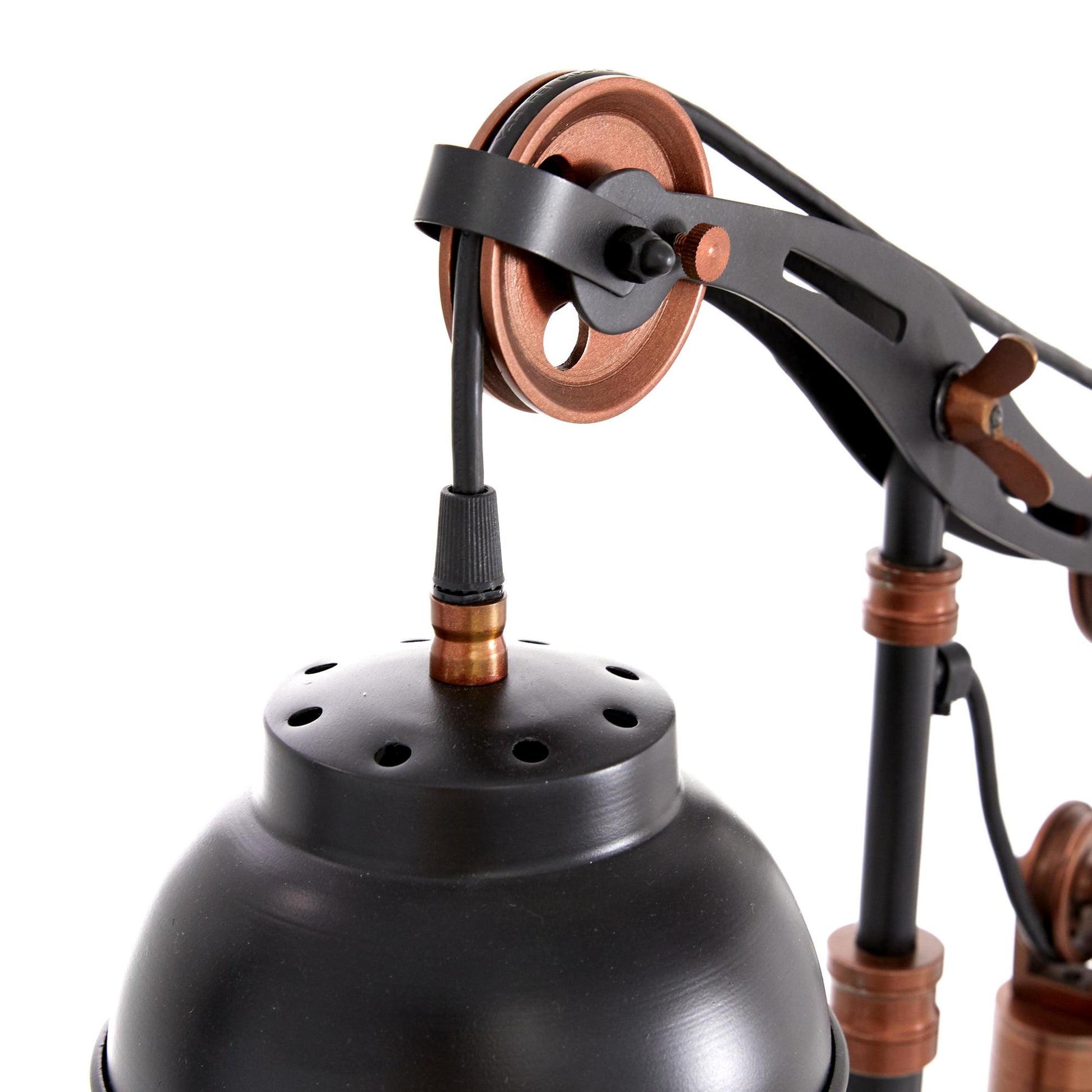 Black Aluminum Metal Pulley Room Desk Lamp with Copper Accents
